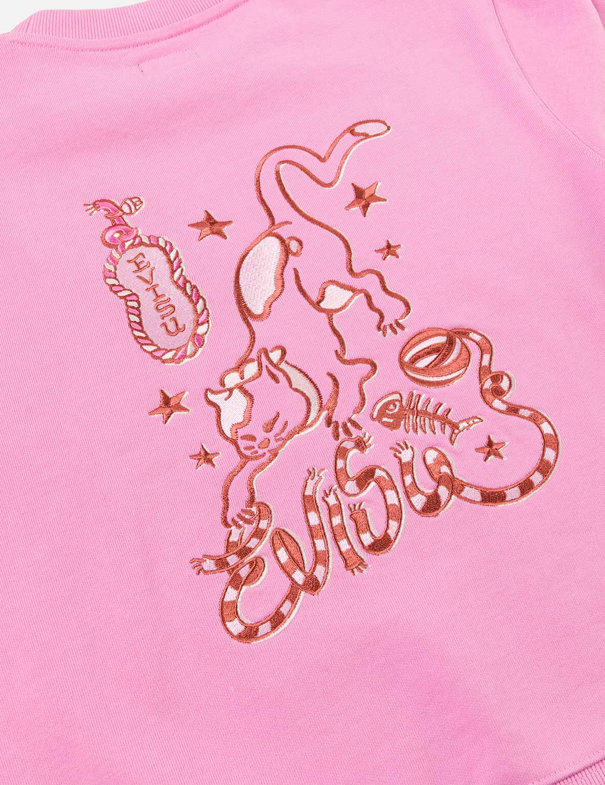 Cat and Logo Embroidery Regular Fit Sweatshirt