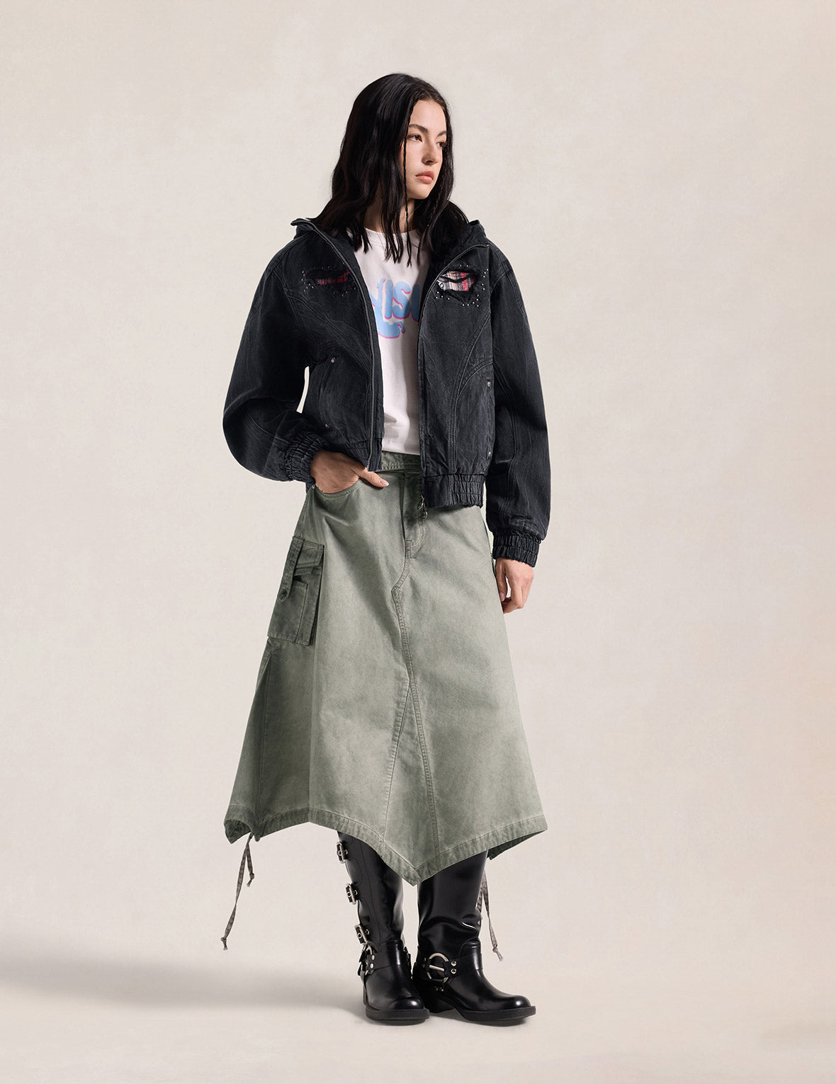 Cargo Pocket Drawstring Maxi Skirt