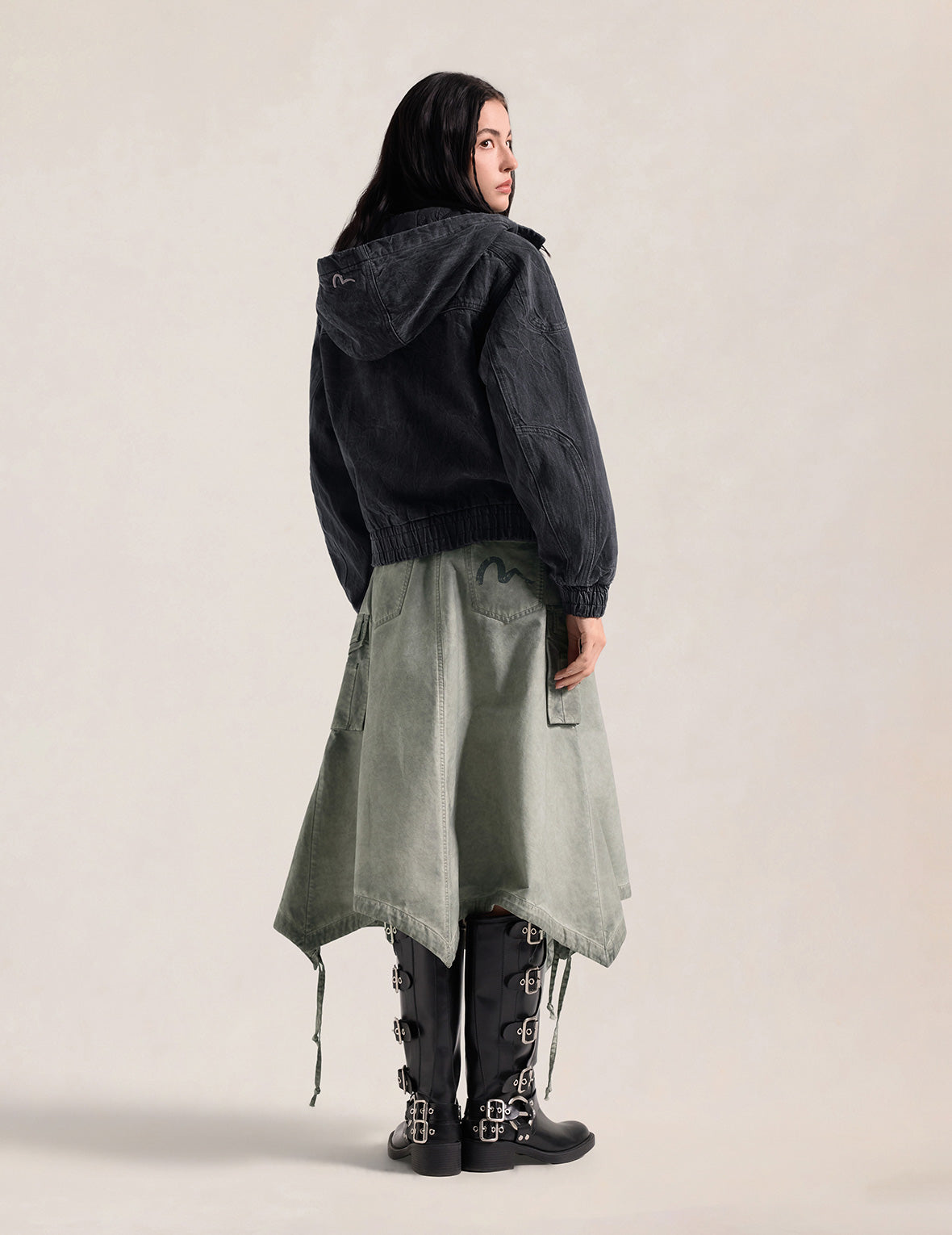 Cargo Pocket Drawstring Maxi Skirt