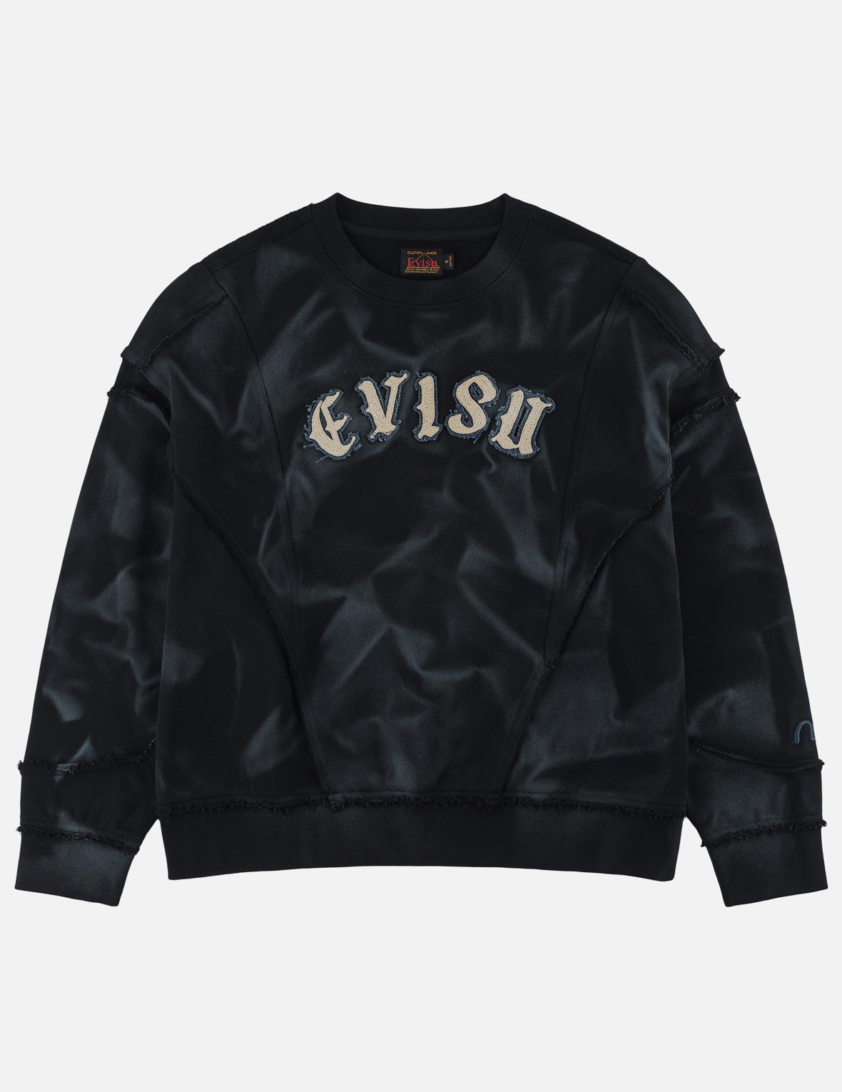 Evisu繡花章噴染摺痕短款衛衣