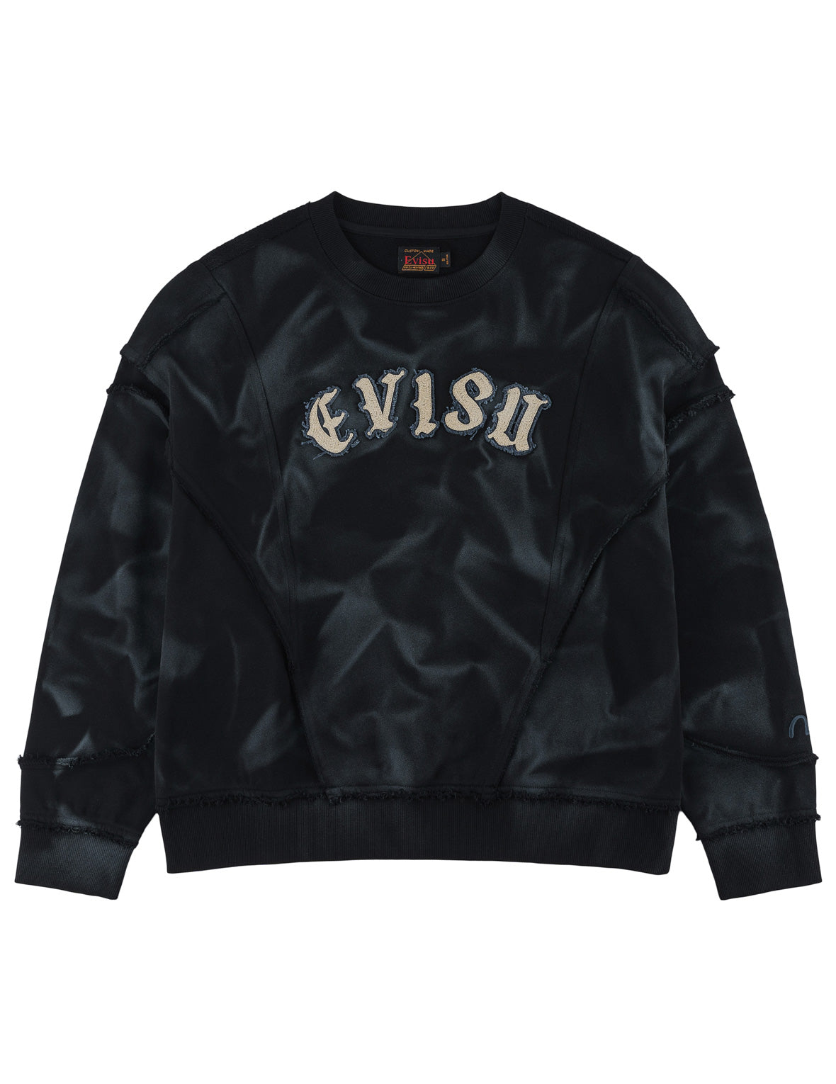 Evisu繡花章噴染摺痕短款衛衣