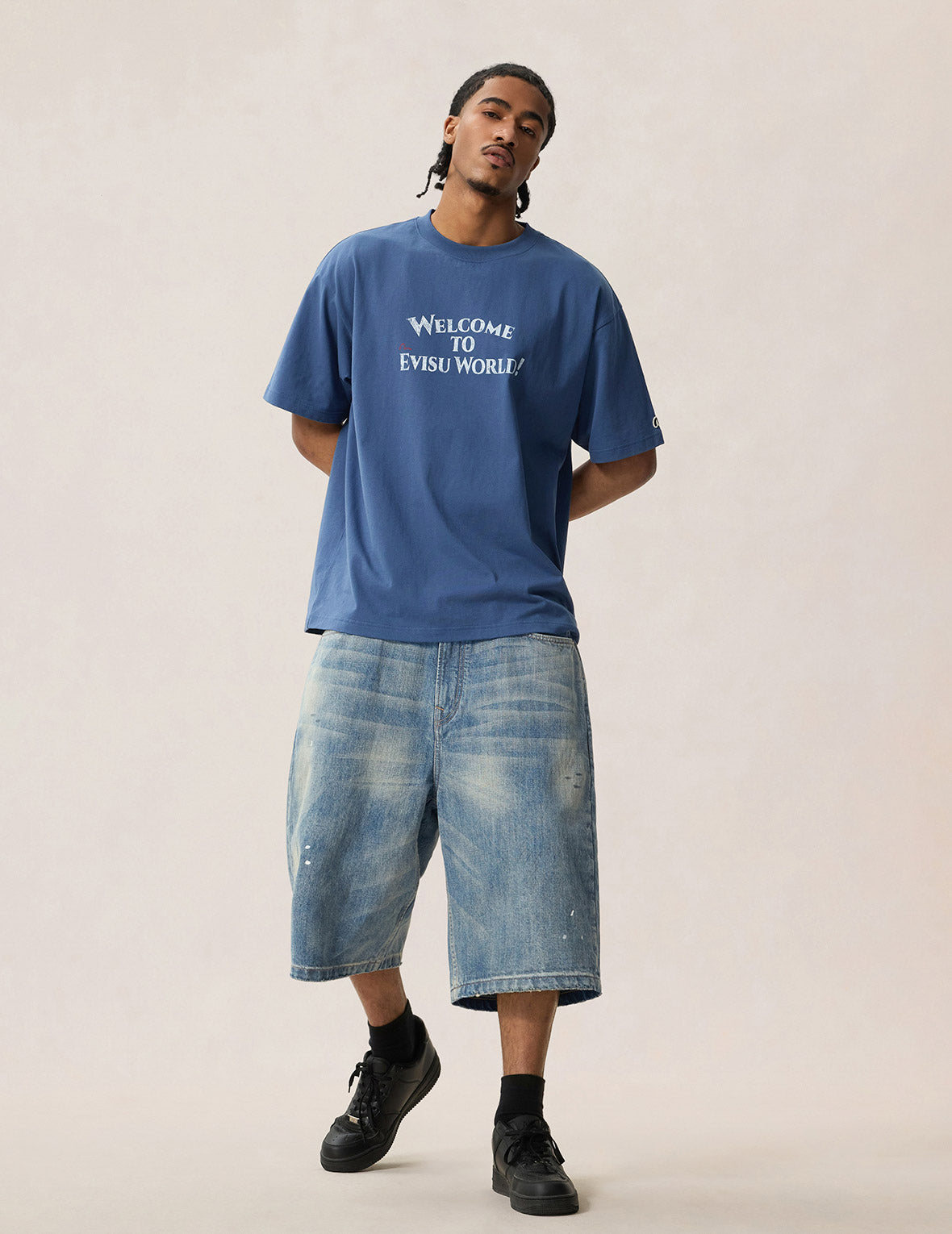 Ink-Splash Washed Seagull Embroidery Jorts