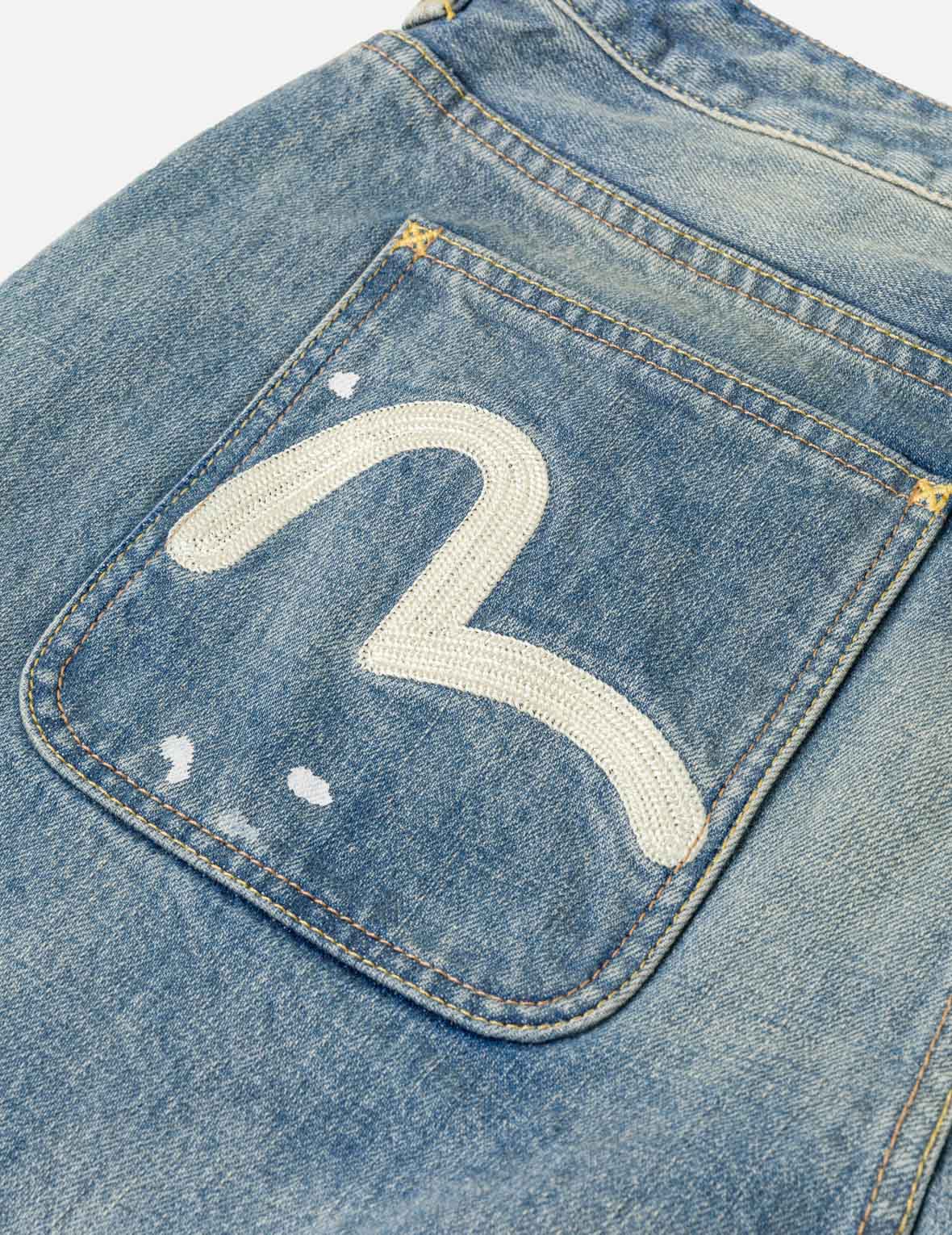 Ink-Splash Washed Seagull Embroidery Jorts