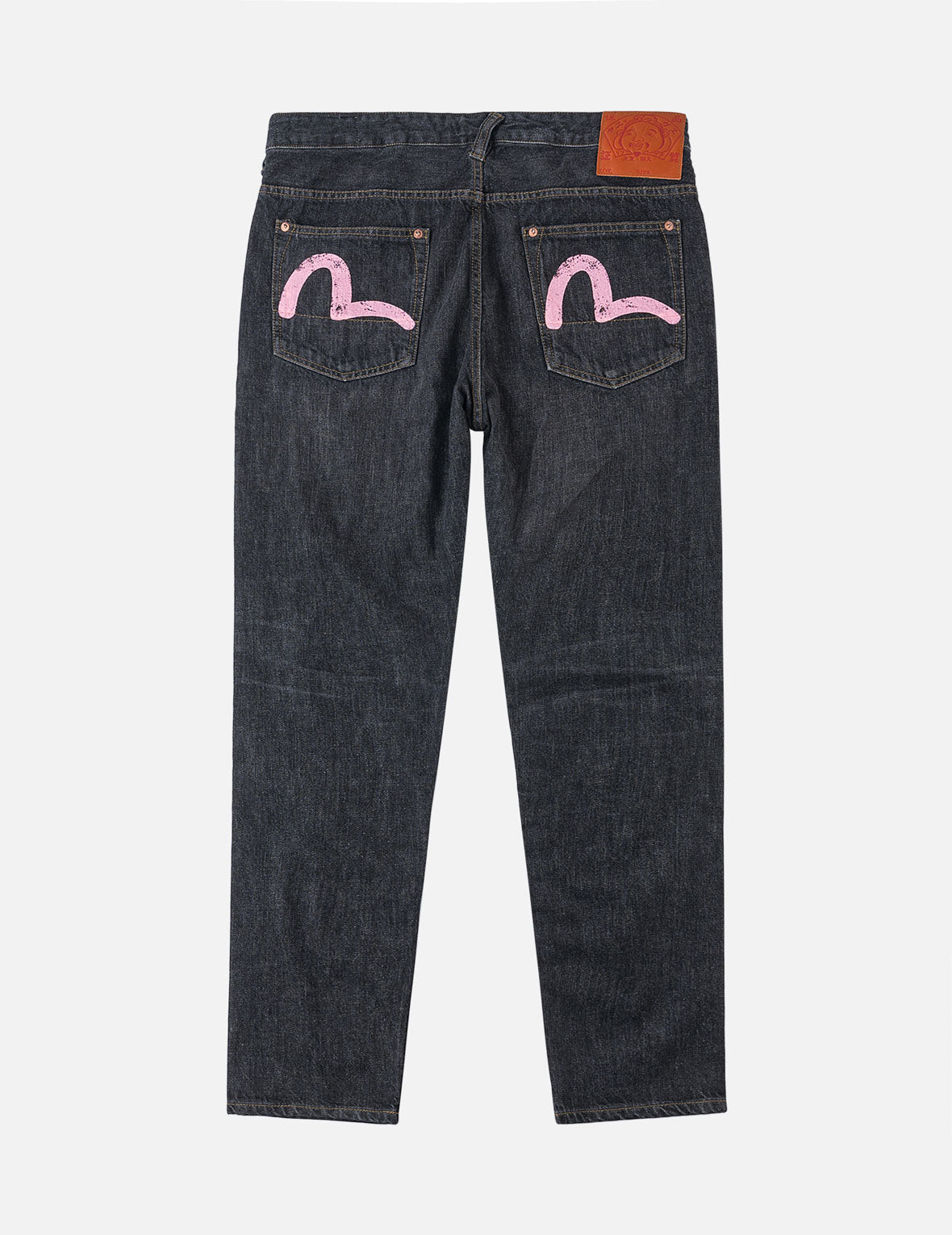 Black Washed Seagull Print Taper Fit Jeans #2017