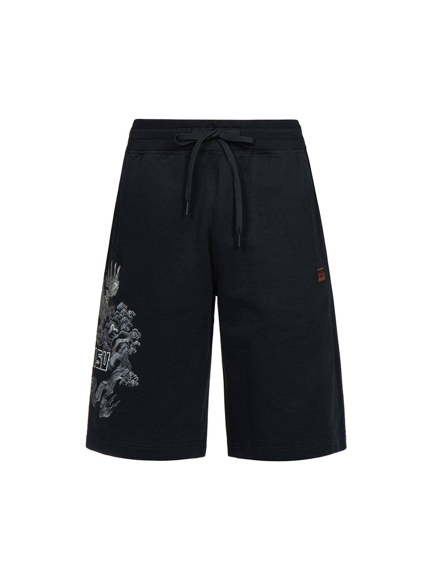 Eagle and Pine Tree Graphic Embroidery Sweat Shorts