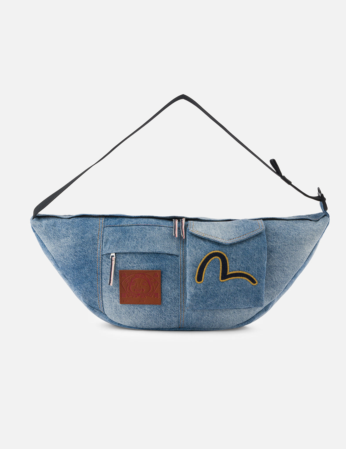 海鷗刺繡牛仔斜背包