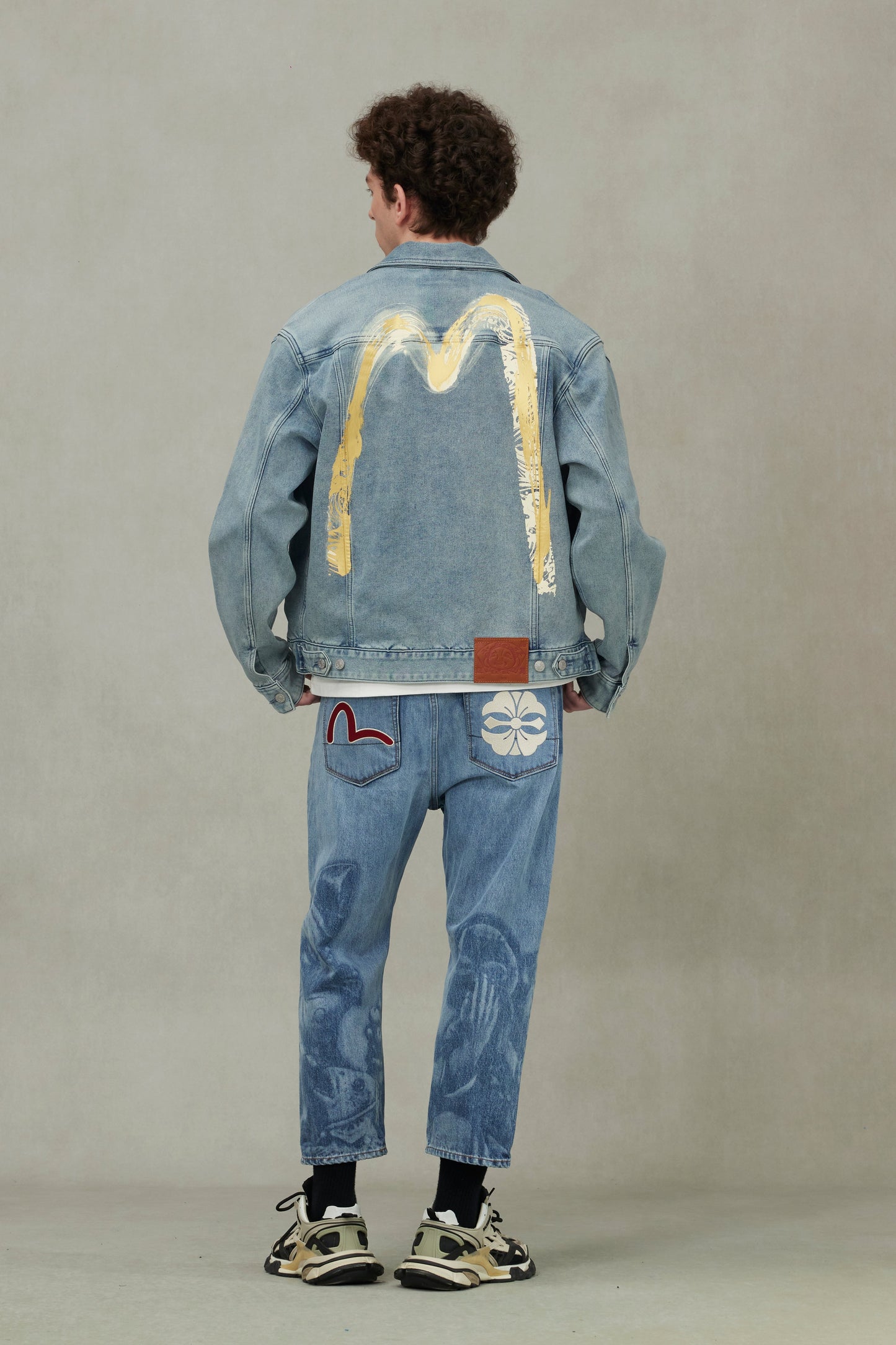 Artistic Brush Daicock Print Relax Fit Denim Jacket