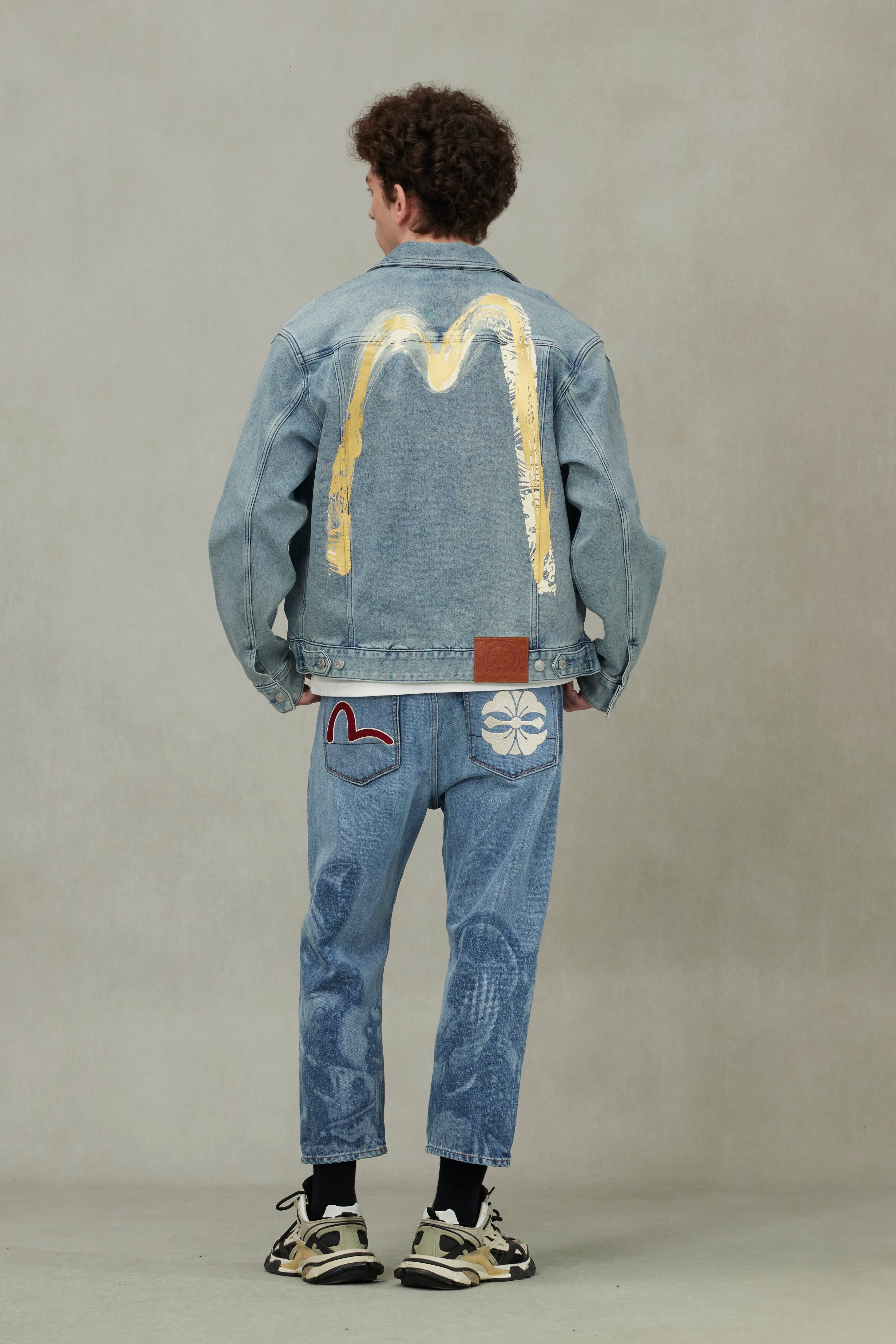 Artistic Brush Daicock Print Relax Fit Denim Jacket