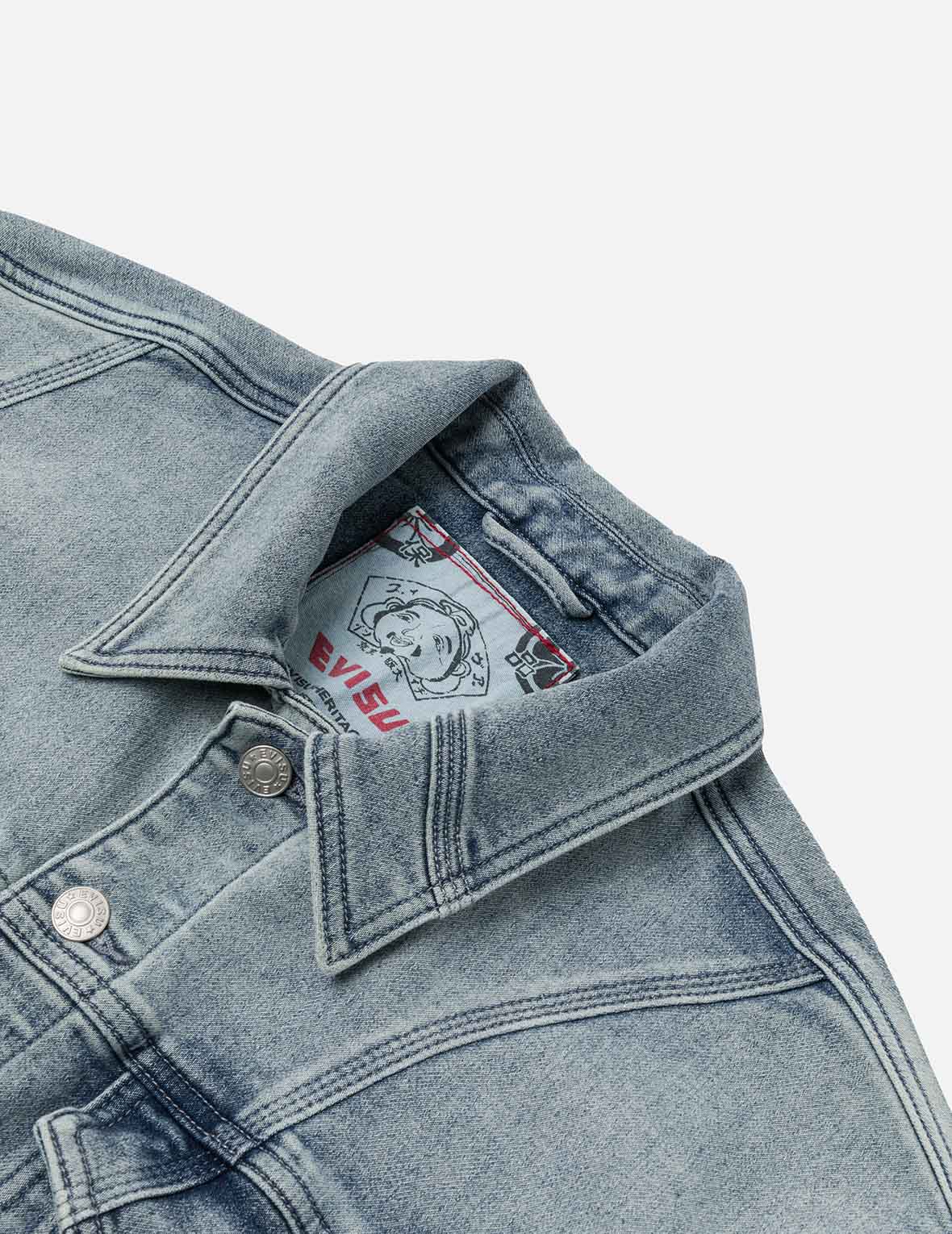 Artistic Brush Daicock Print Relax Fit Denim Jacket
