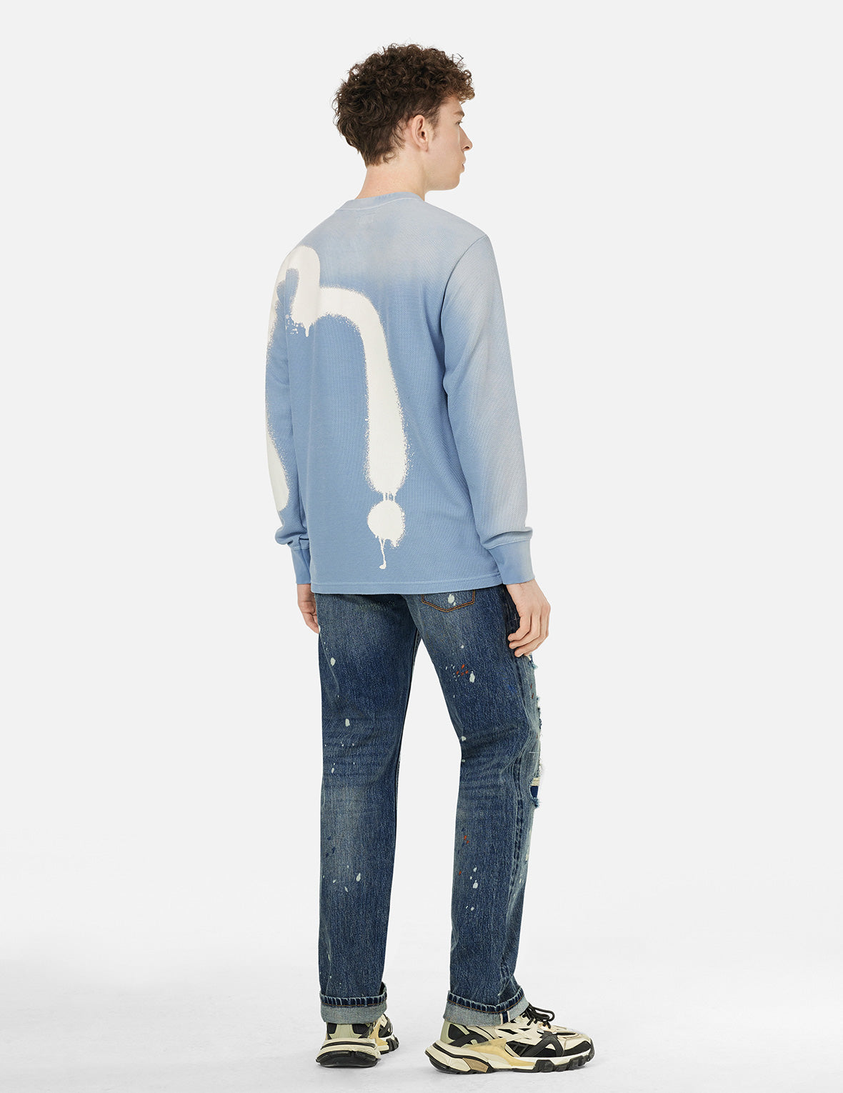 Deconstructed Inserted Seagull Embroidery Regular Fit Jeans #2000