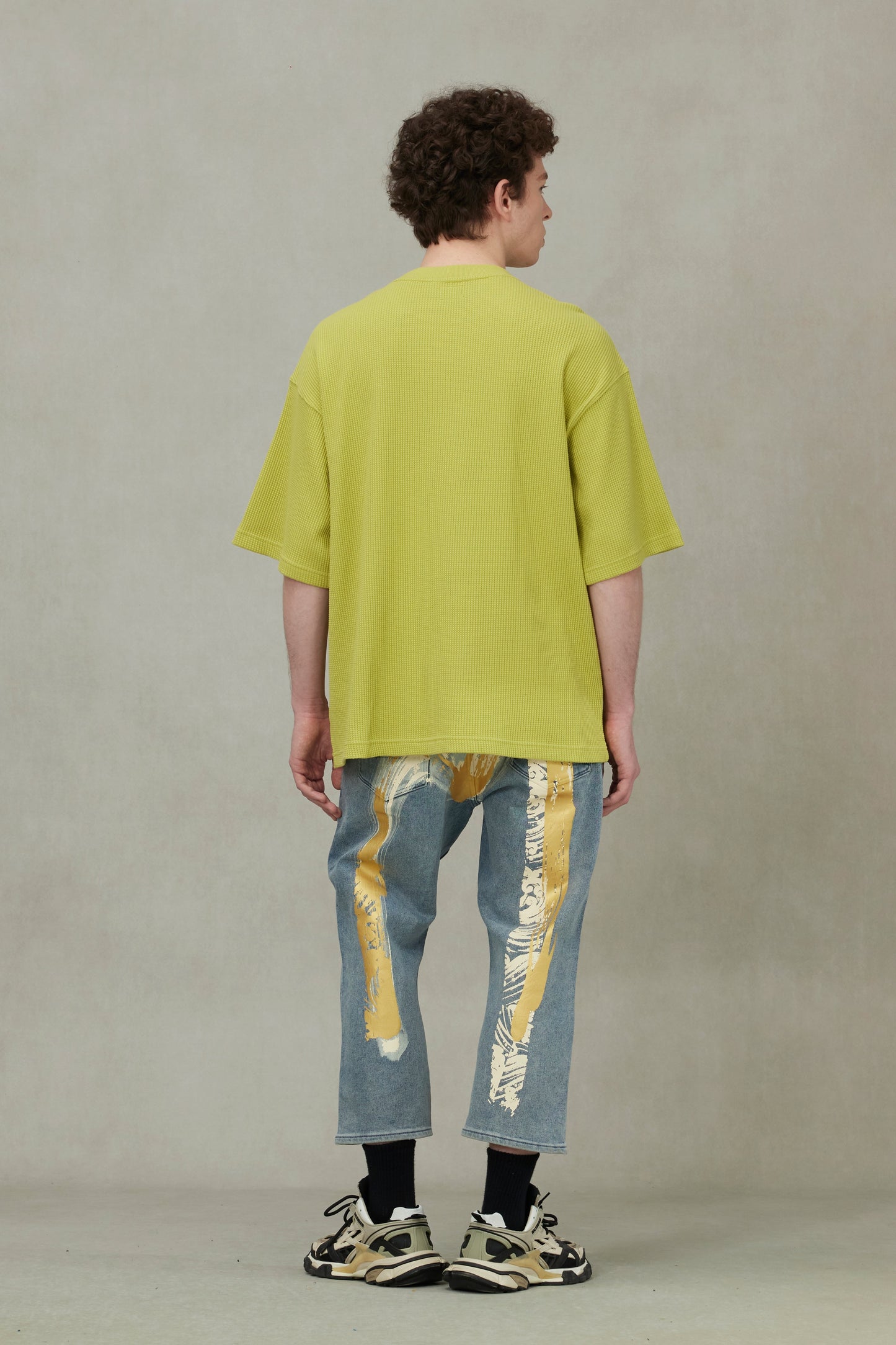 Artistic Brush Daicock Print Cropped Jeans #2027