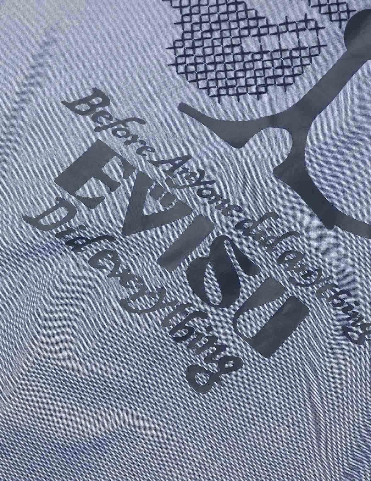 半家花刺繡和印花寬版休閒長袖襯衫
