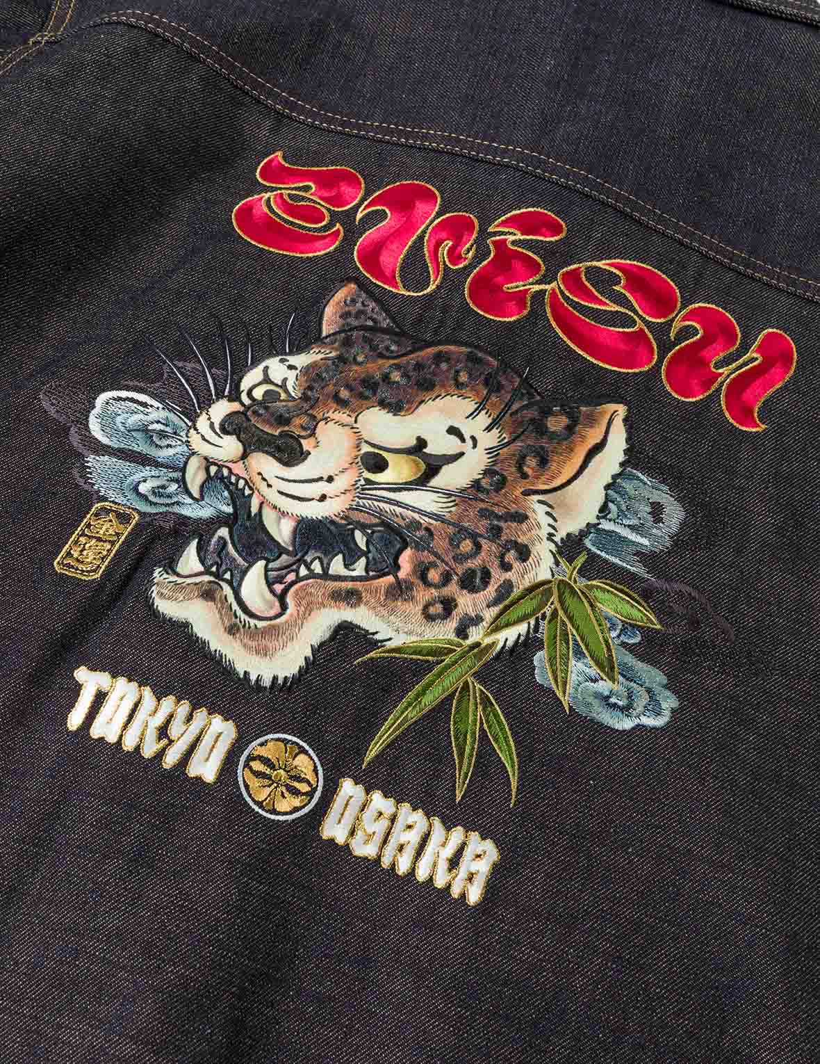 豹刺繡牛仔外套