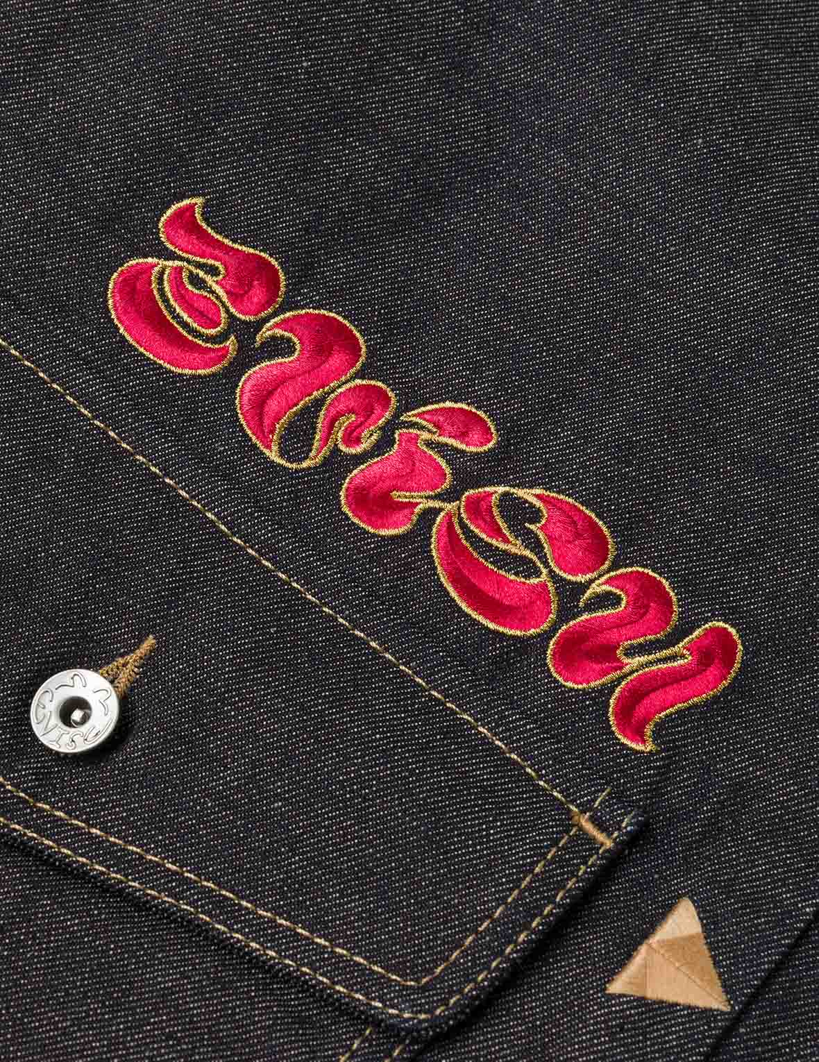 豹刺繡牛仔外套