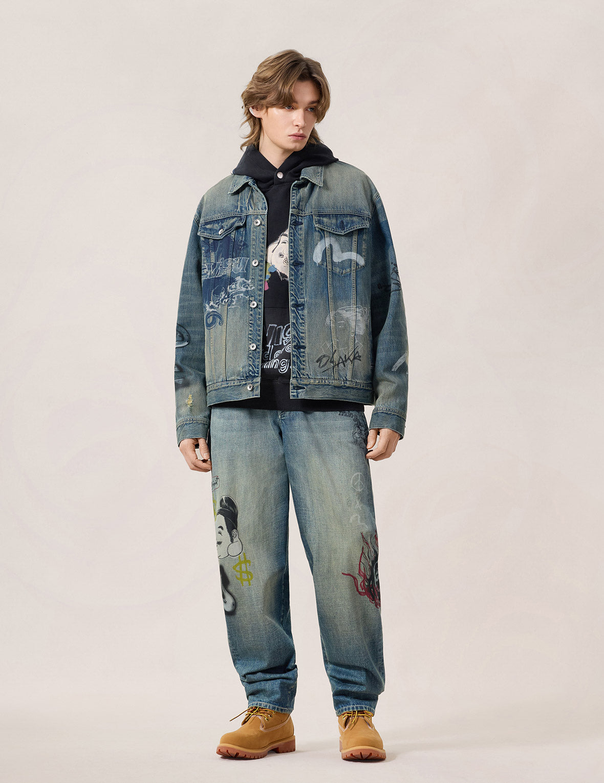 Allover Graffiti Printed Denim Jacket