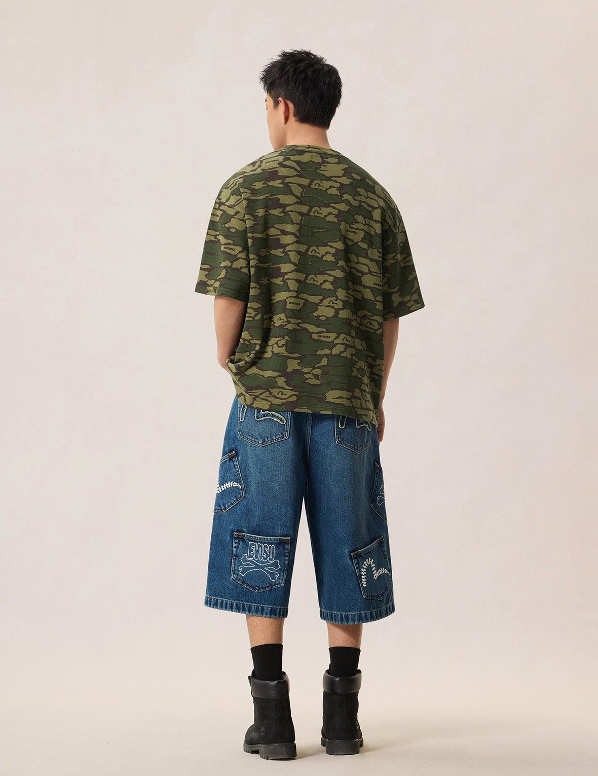 Skull Multi-Pocket Denim Shorts