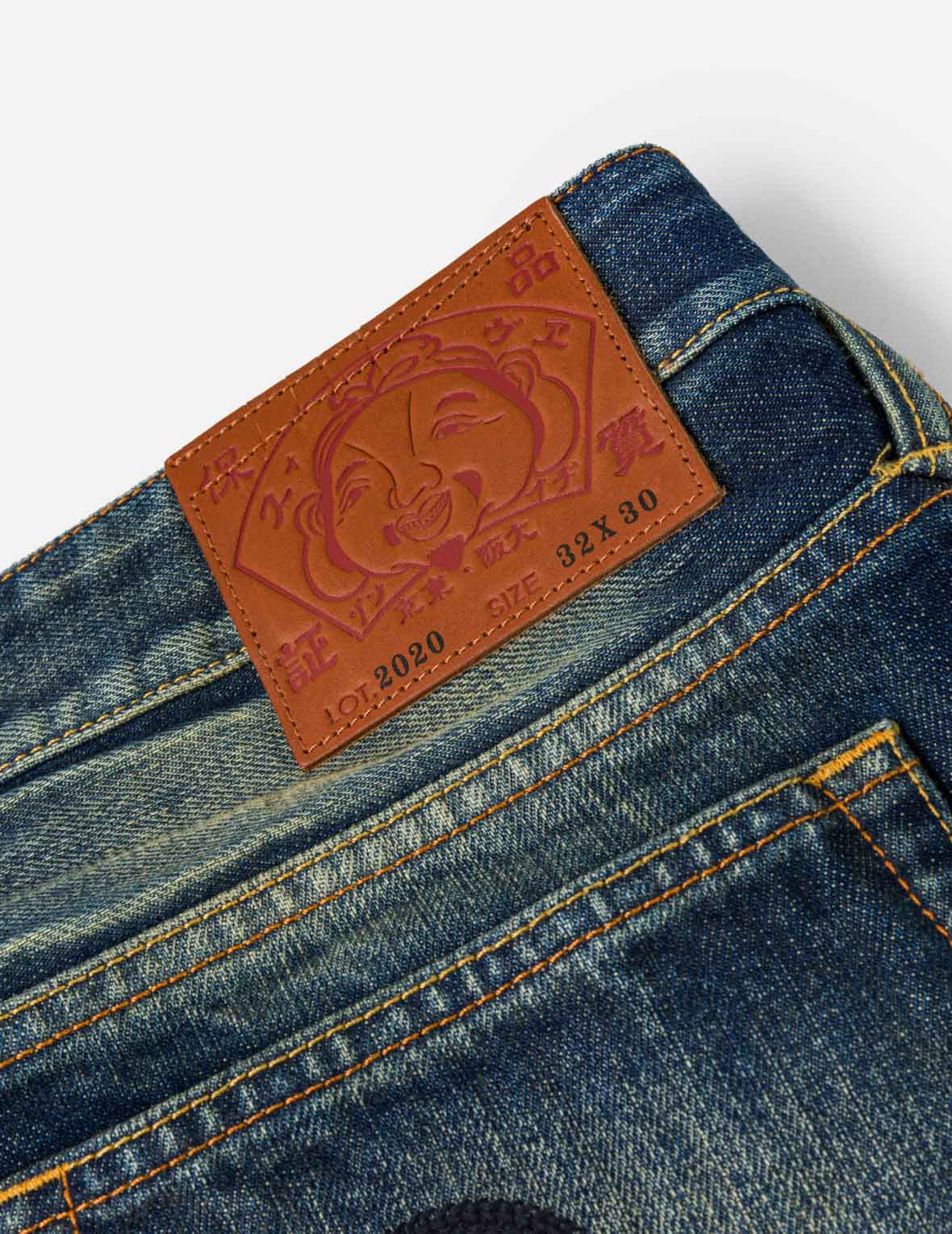 Dark Tone Washed Embroidery Jeans #2020