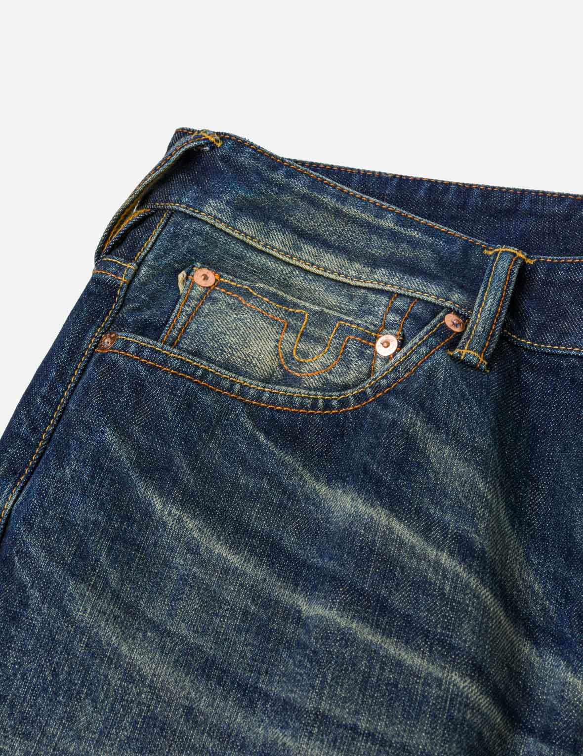 Dark Tone Washed Embroidery Jeans #2020