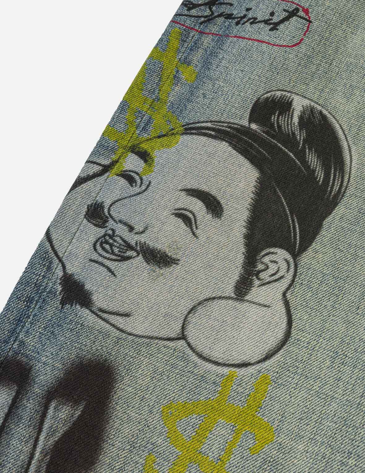 全幅塗鴉印花牛仔長褲 #2030