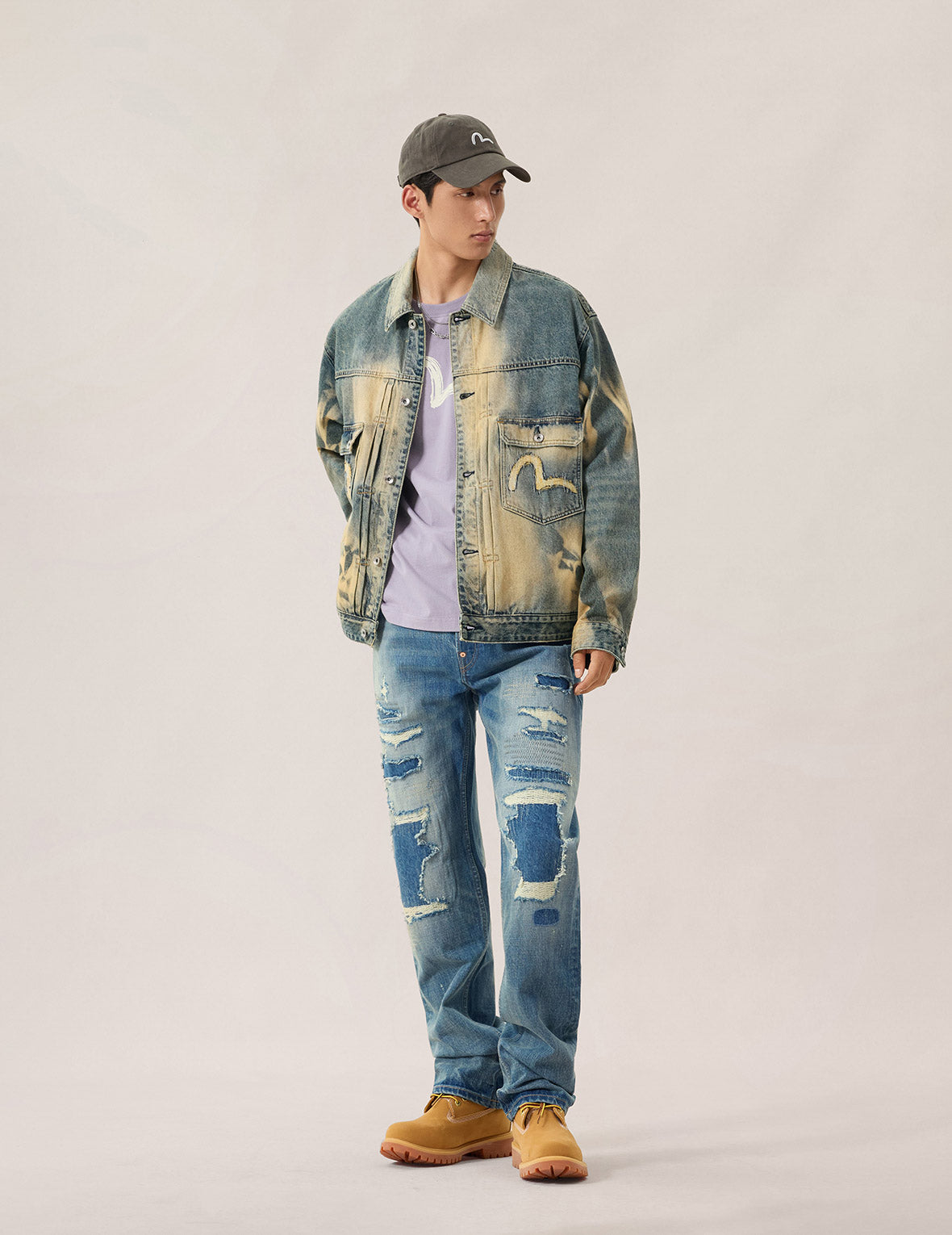 Seagull Print Distressed Jeans #2020