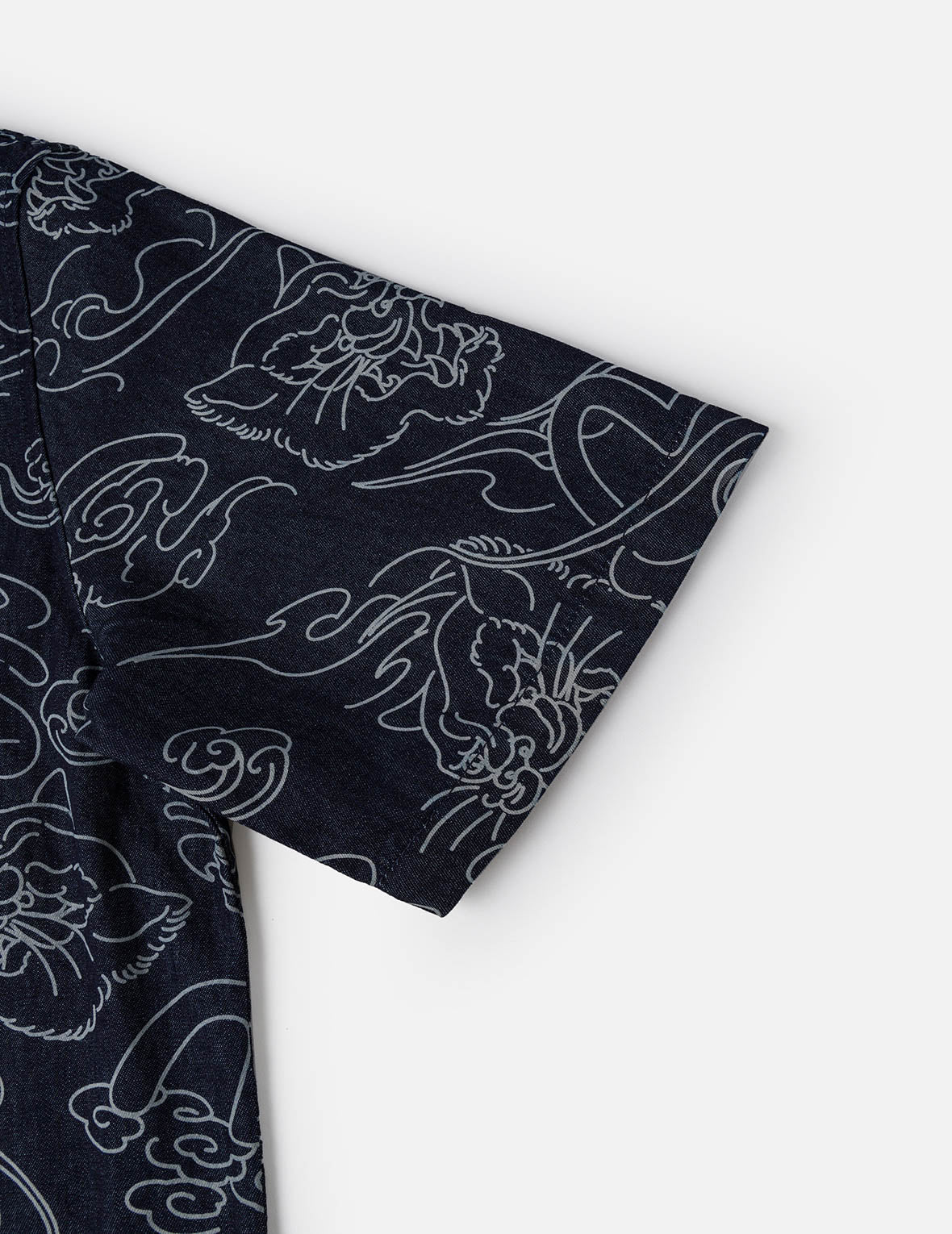 Allover Leopard and Cloud Print Denim Shirt