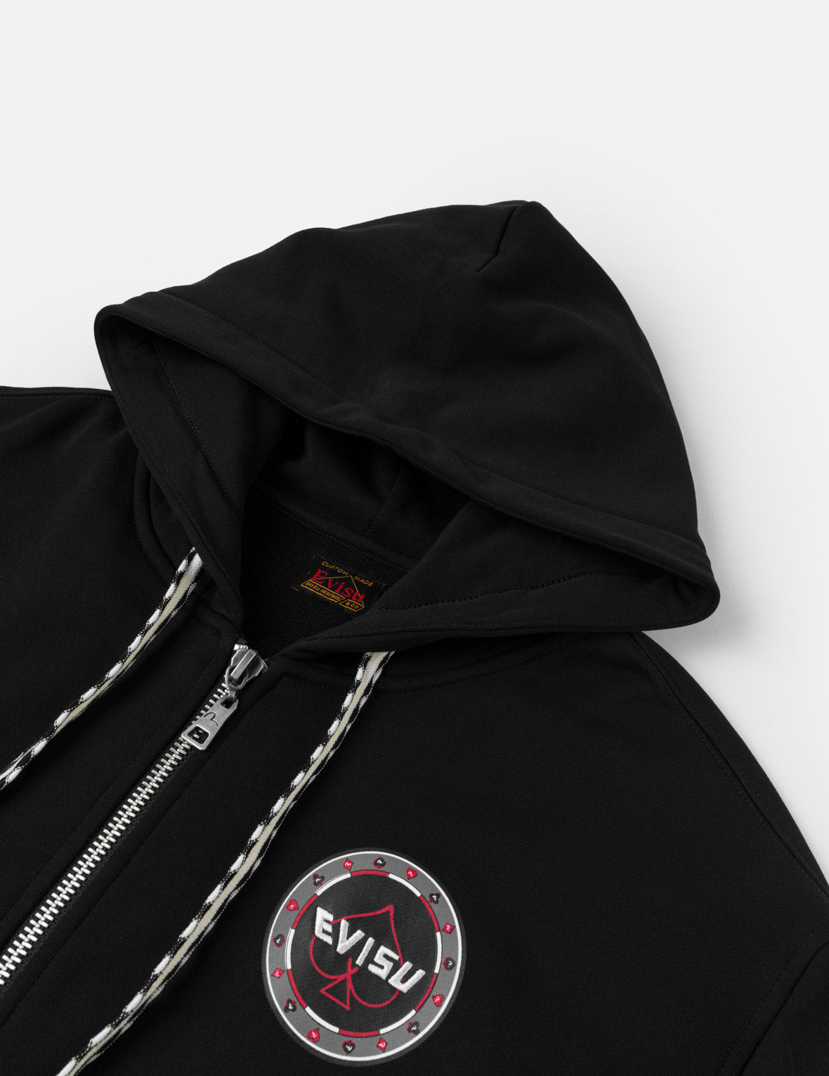 Poker Spade Embroidery Zip-up Hoodie - Black