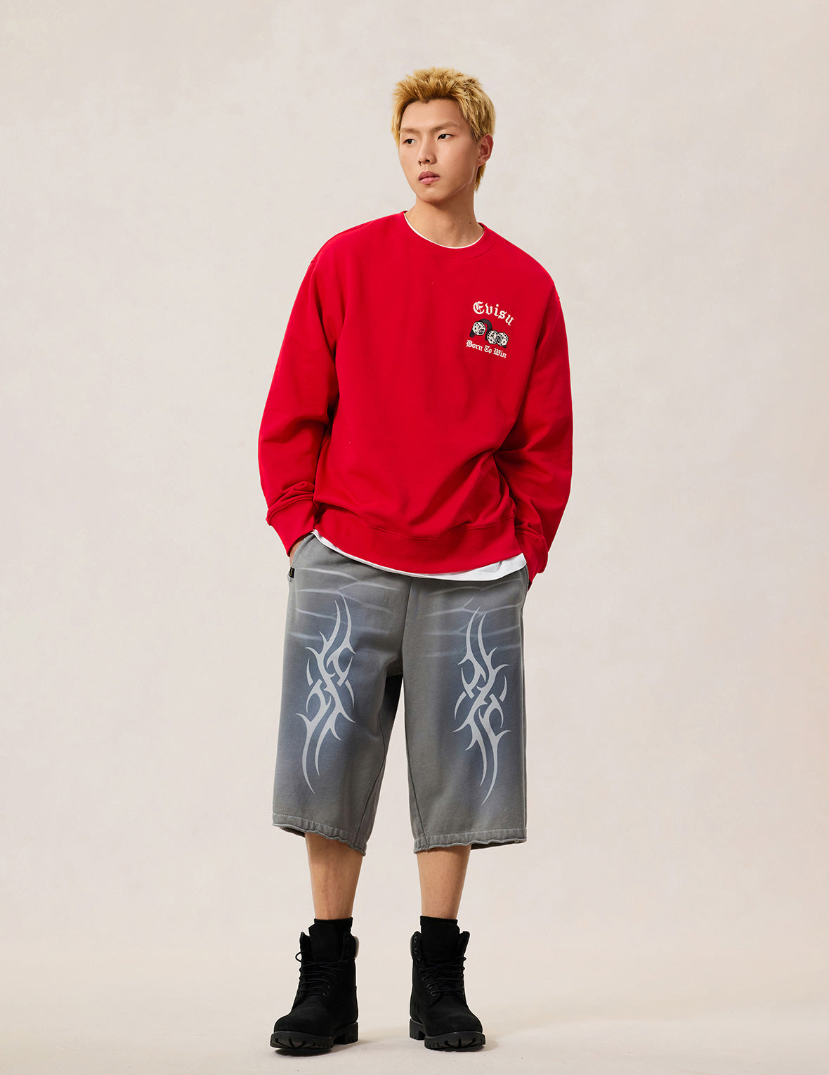 Poker Lucky Dice Embroidery Sweatshirt - Red