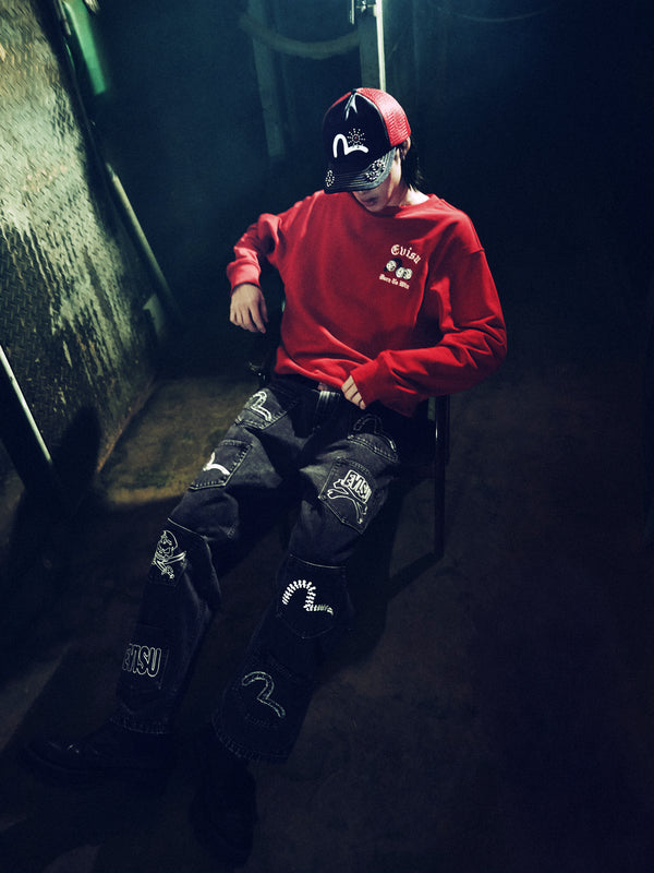 Poker Lucky Dice Embroidery Sweatshirt - Red