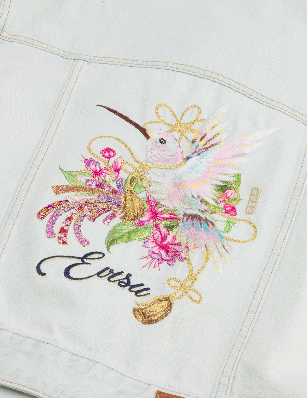 蜂鳥和木蘭花刺繡寬版牛仔外套