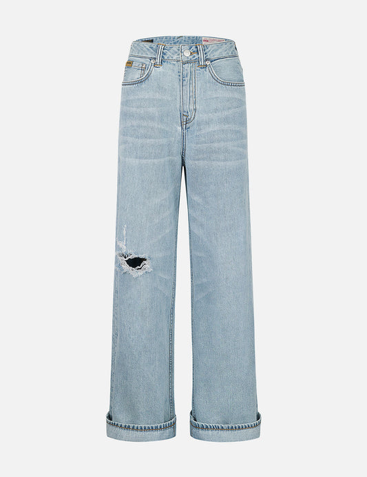 Distressed Seagull Appliqué Fashion Fit Wide-leg Jeans