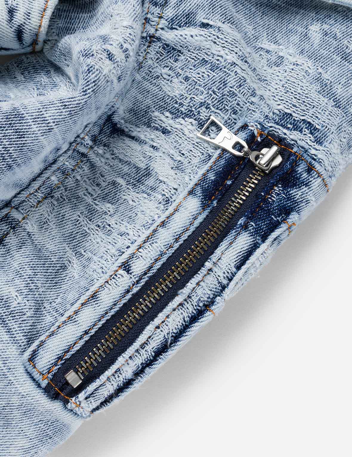 Detachable Distressed Denim Bomber Jacket