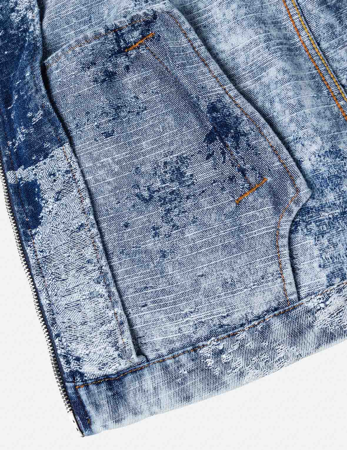 Detachable Distressed Denim Bomber Jacket