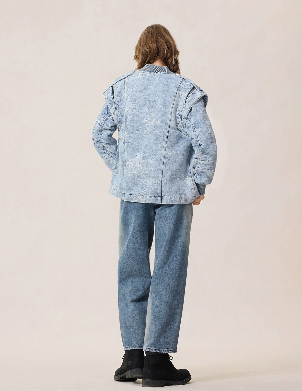 Detachable Distressed Denim Bomber Jacket