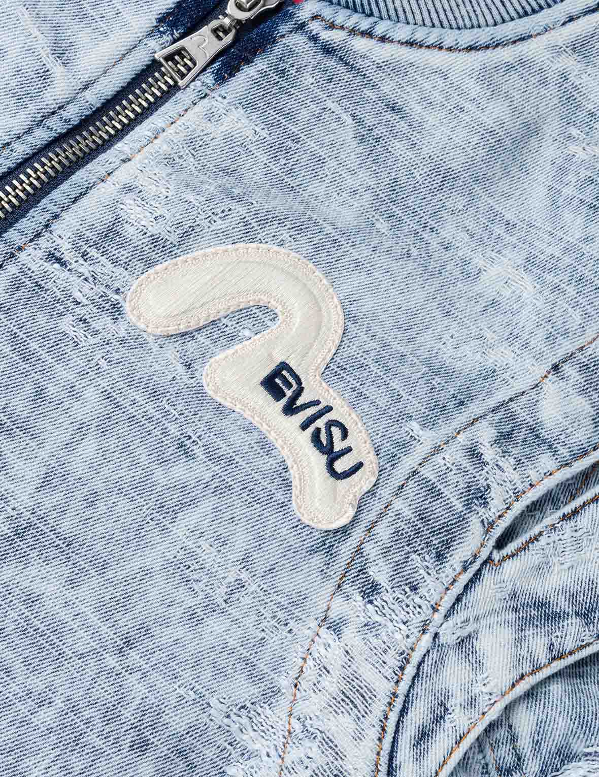Detachable Distressed Denim Bomber Jacket