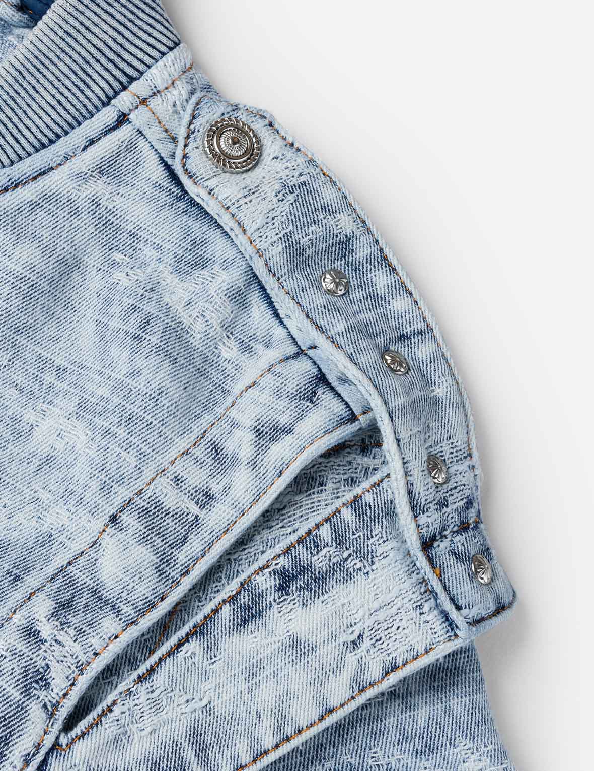 Detachable Distressed Denim Bomber Jacket