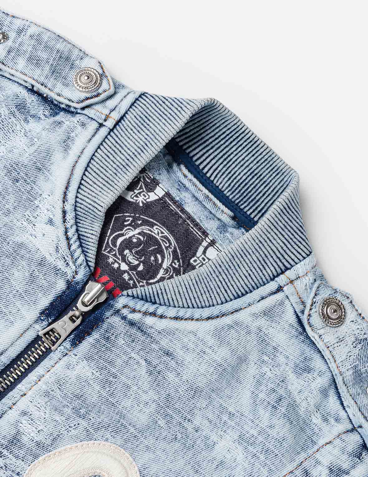 Detachable Distressed Denim Bomber Jacket