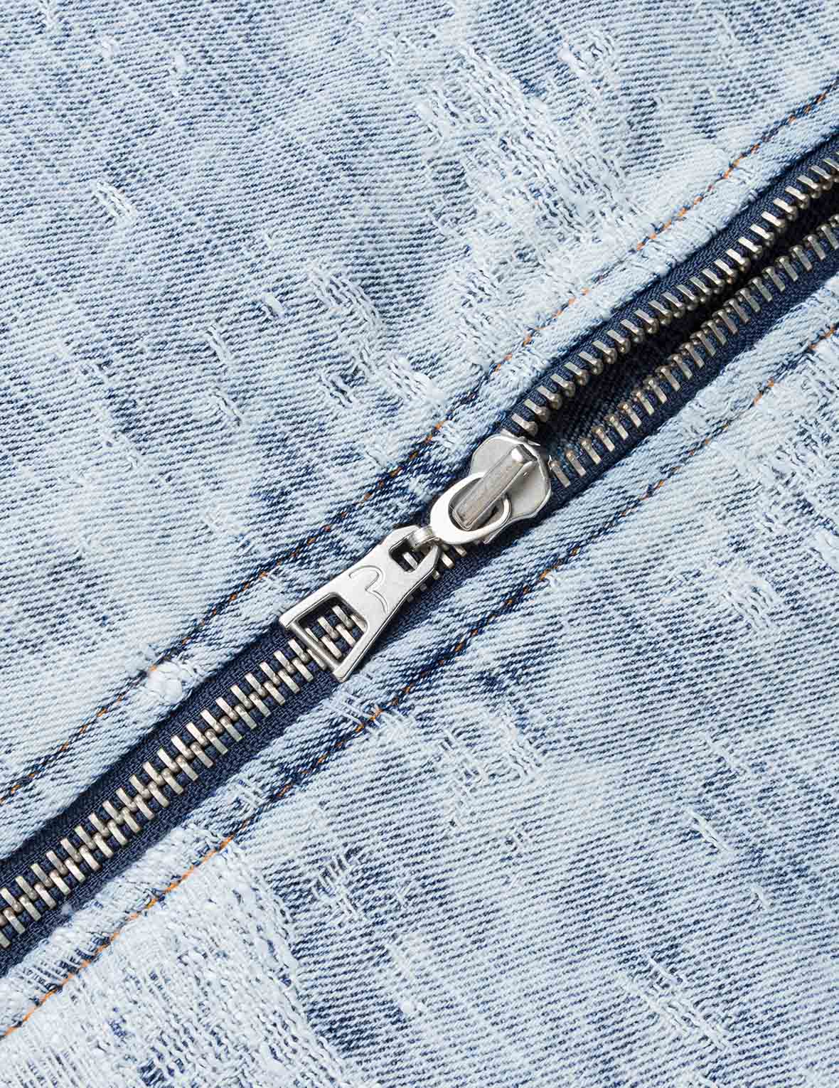 Detachable Distressed Denim Bomber Jacket