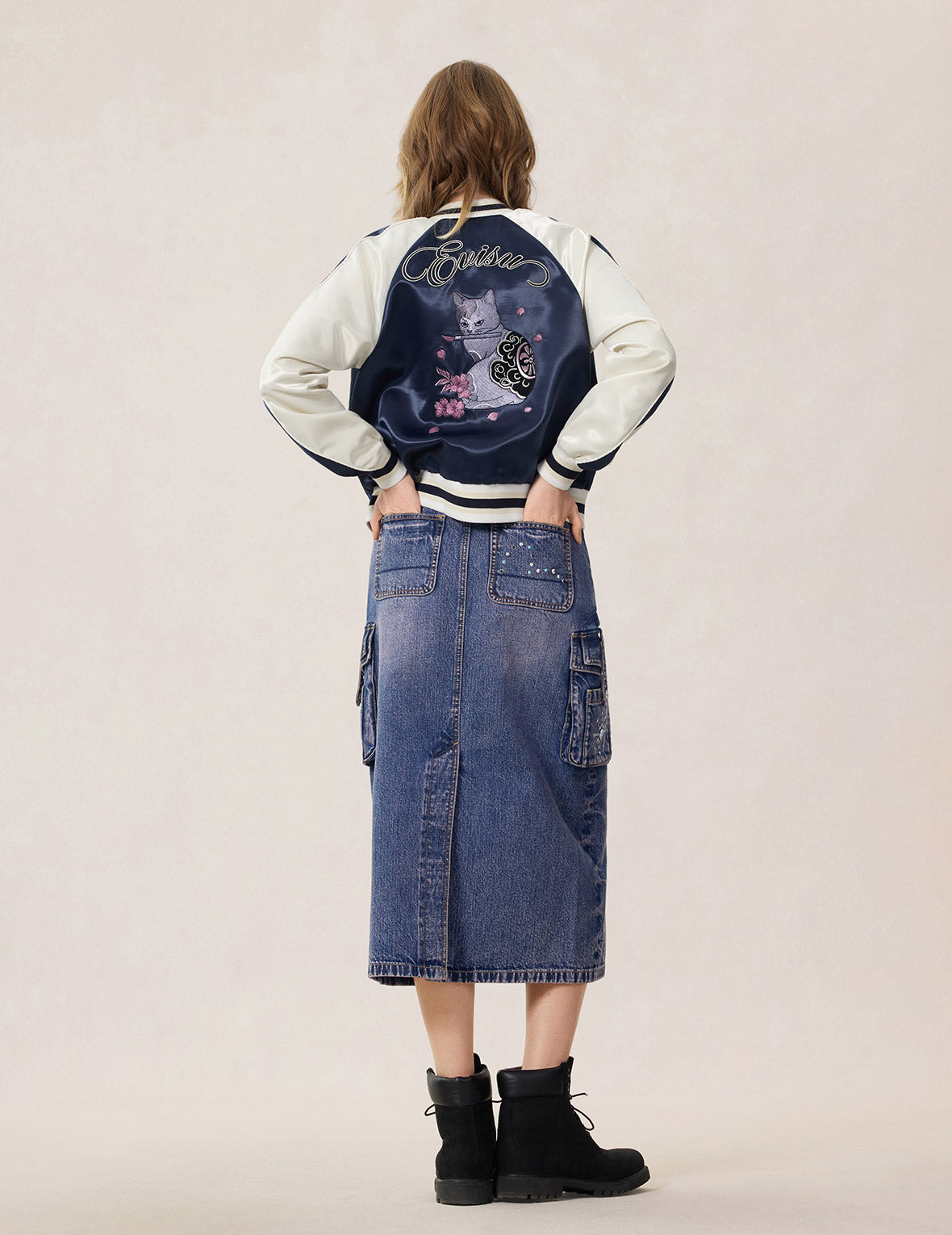 Studded Denim Cargo Skirt