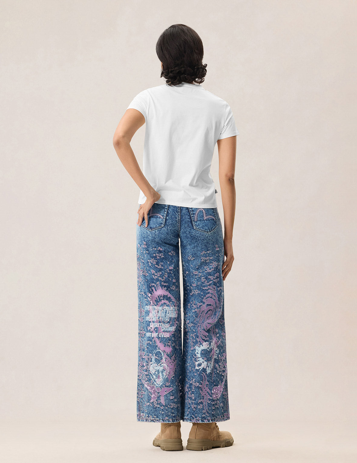櫻花刺繡海鷗印花短袖T恤