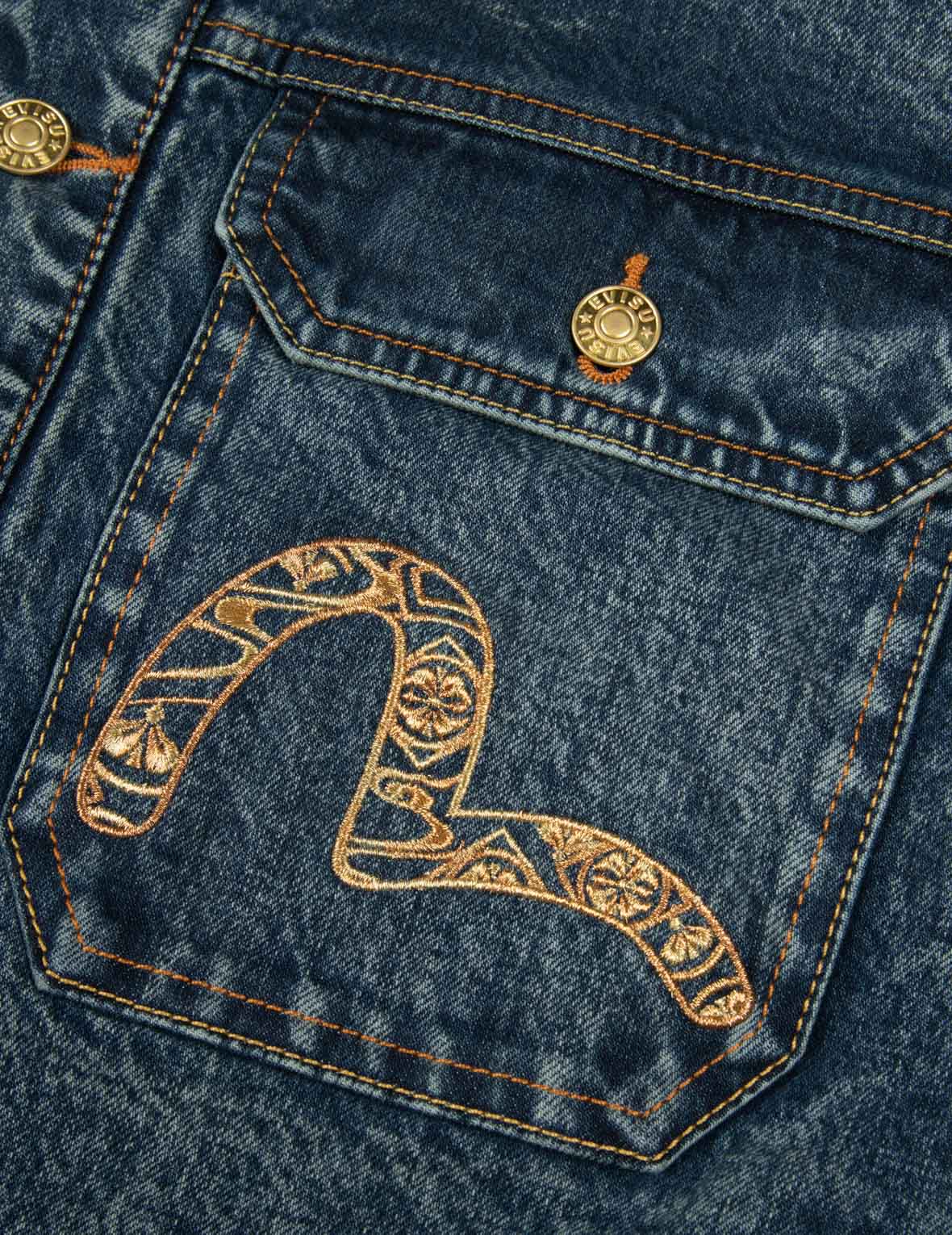 海鷗家花織錦貼布和鯉魚刺繡寬版休閒牛仔外套