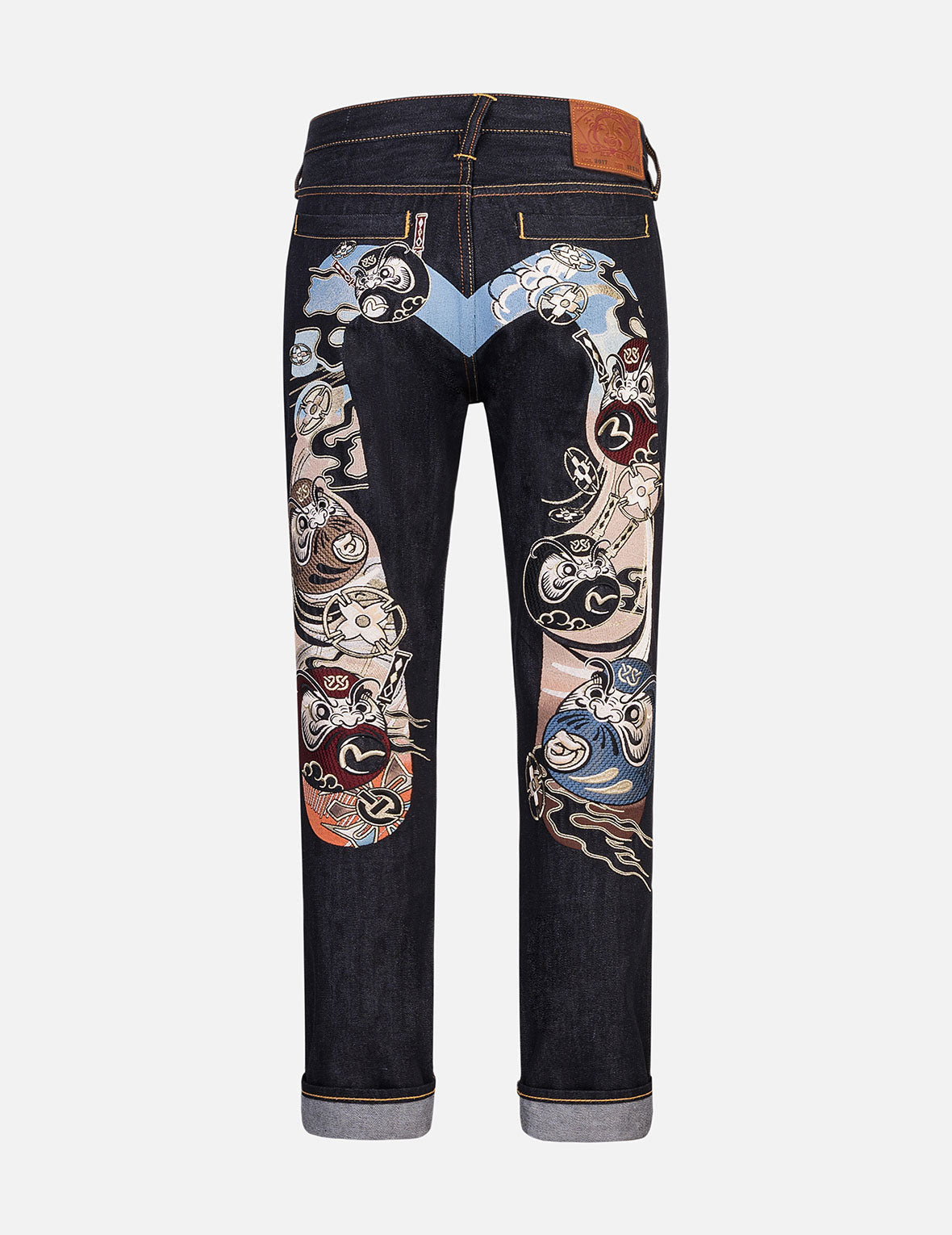 Ninja Daruma Daicock Embroidery Taper Fit Jeans #2017