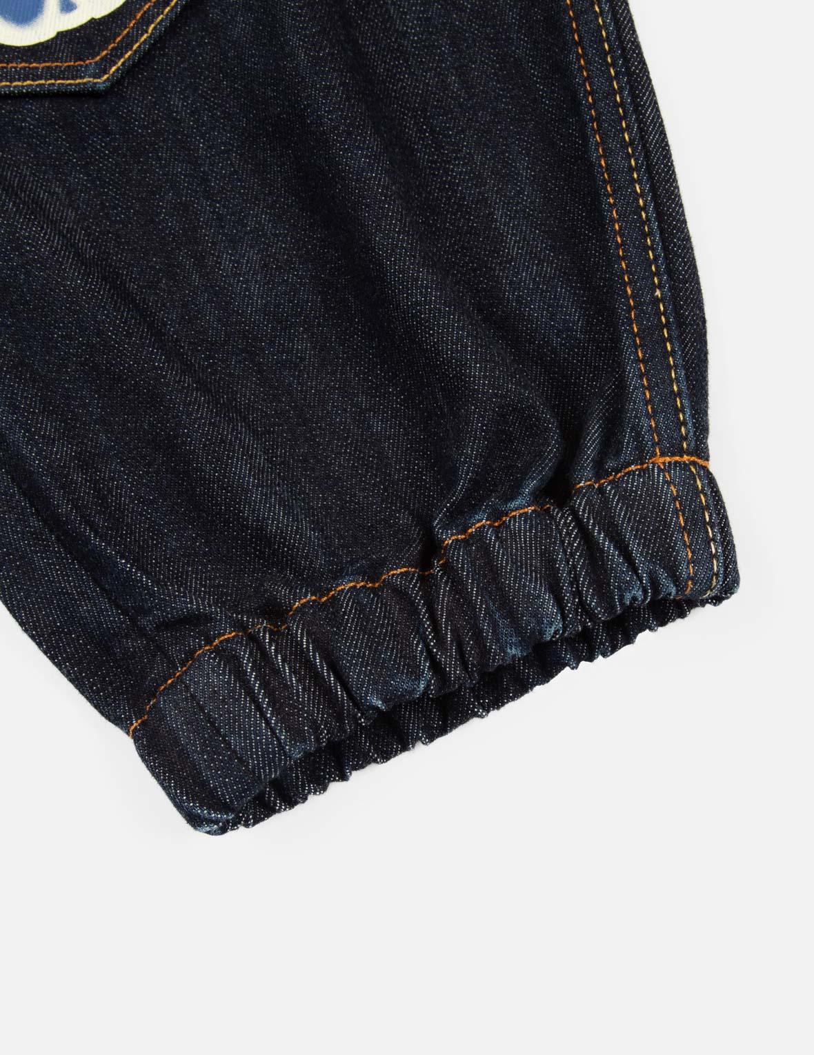 多口袋和海鷗刺繡寬版休閒束口牛仔褲