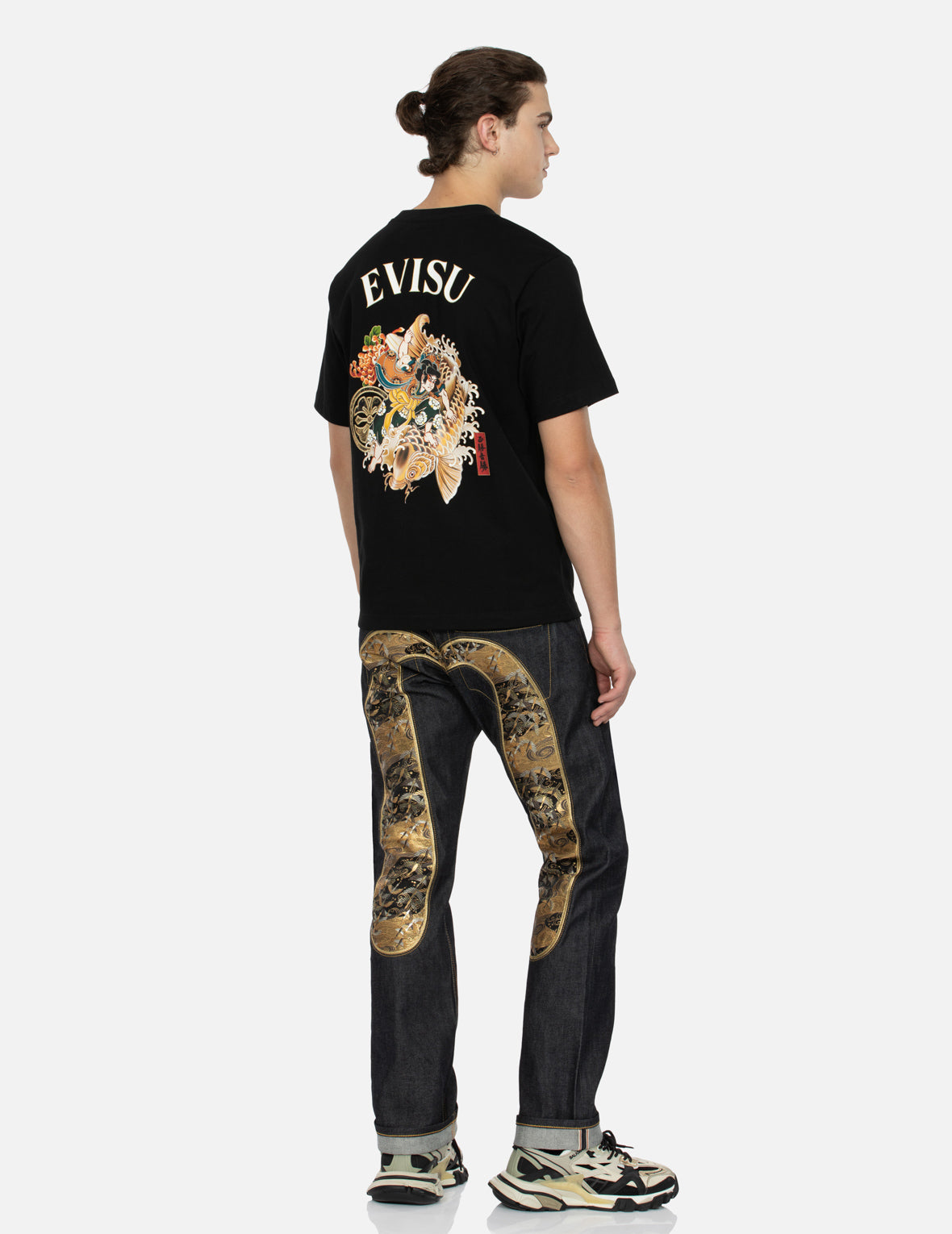 Sea God Print and Seagull Brocade Appliqué  Regular Fit T-shirt