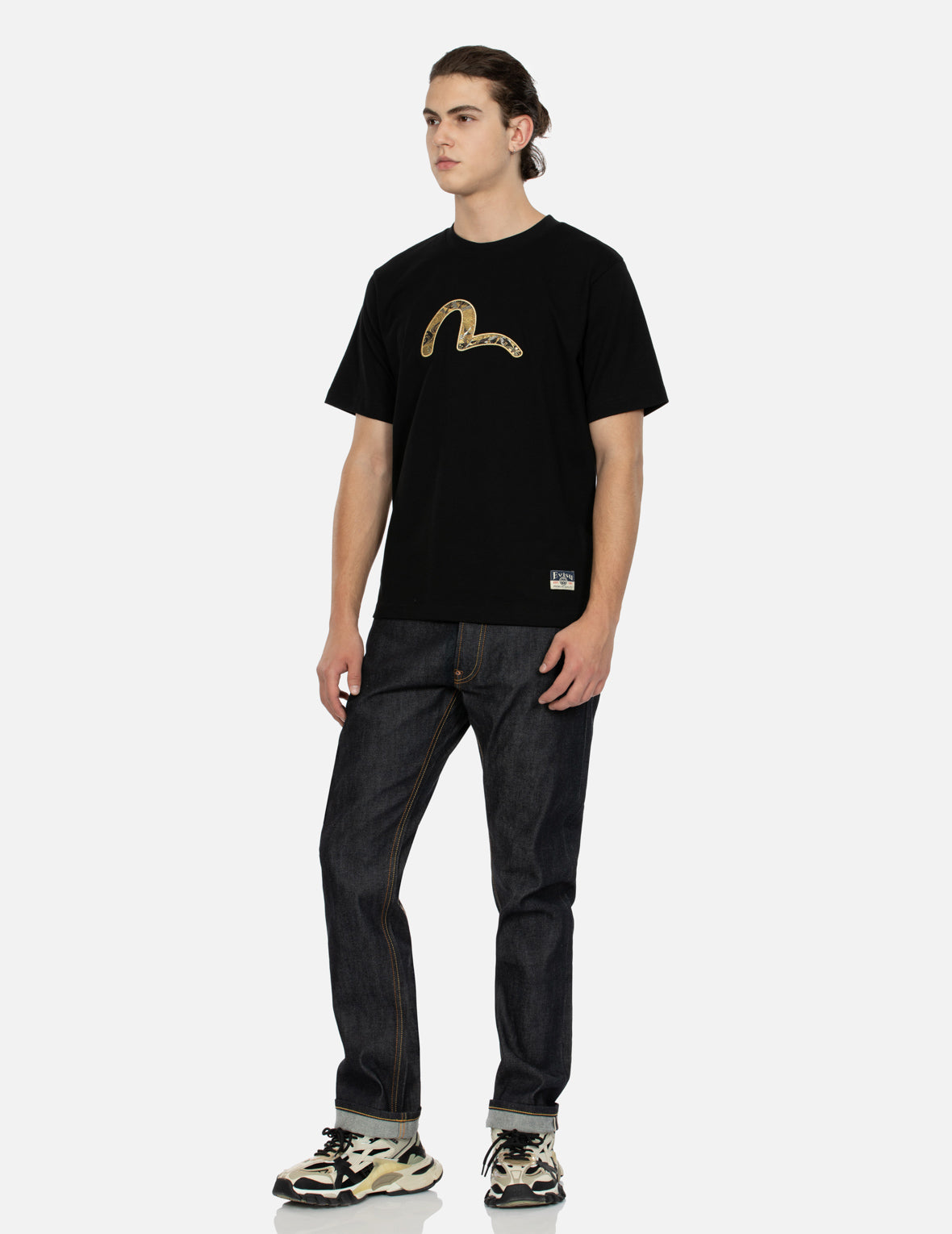 Sea God Print and Seagull Brocade Appliqué  Regular Fit T-shirt