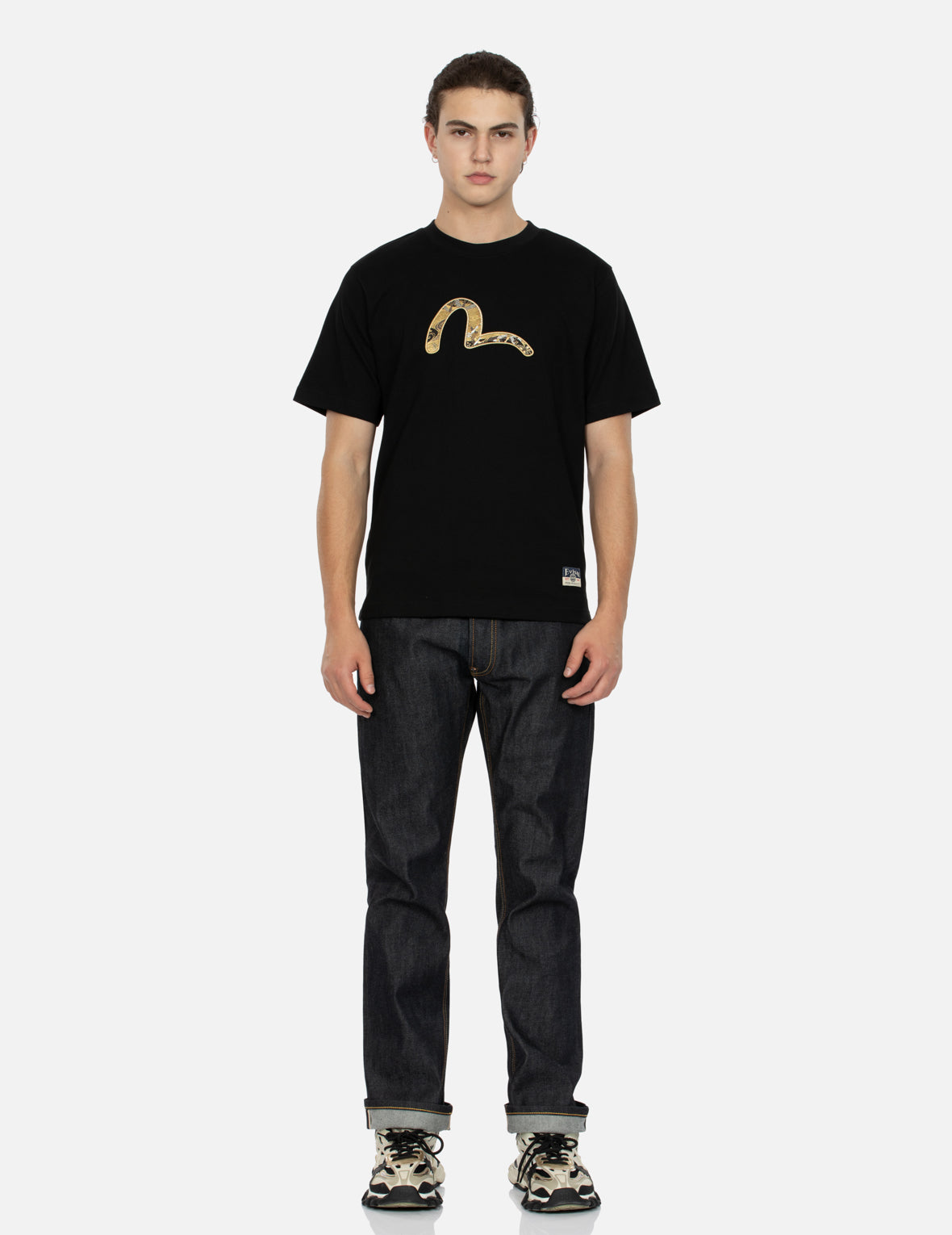 Sea God Print and Seagull Brocade Appliqué  Regular Fit T-shirt