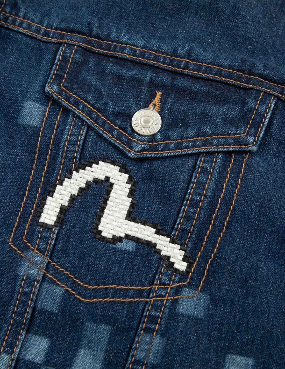 像素海鷗刺繡與印花刺繡超寬版牛仔外套