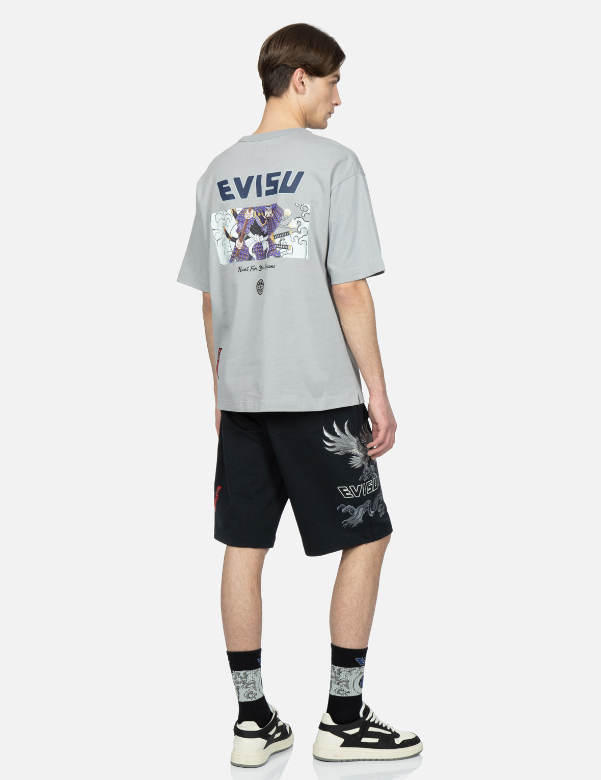Eagle and Pine Tree Graphic Embroidery Sweat Shorts