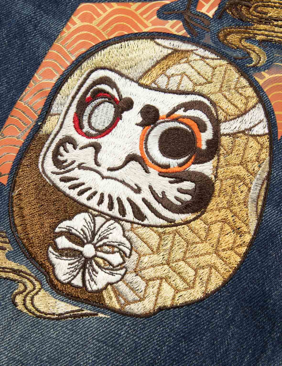 Hanafuda Daruma Daicock Embroidery Taper Fit Denim Jeans #2017