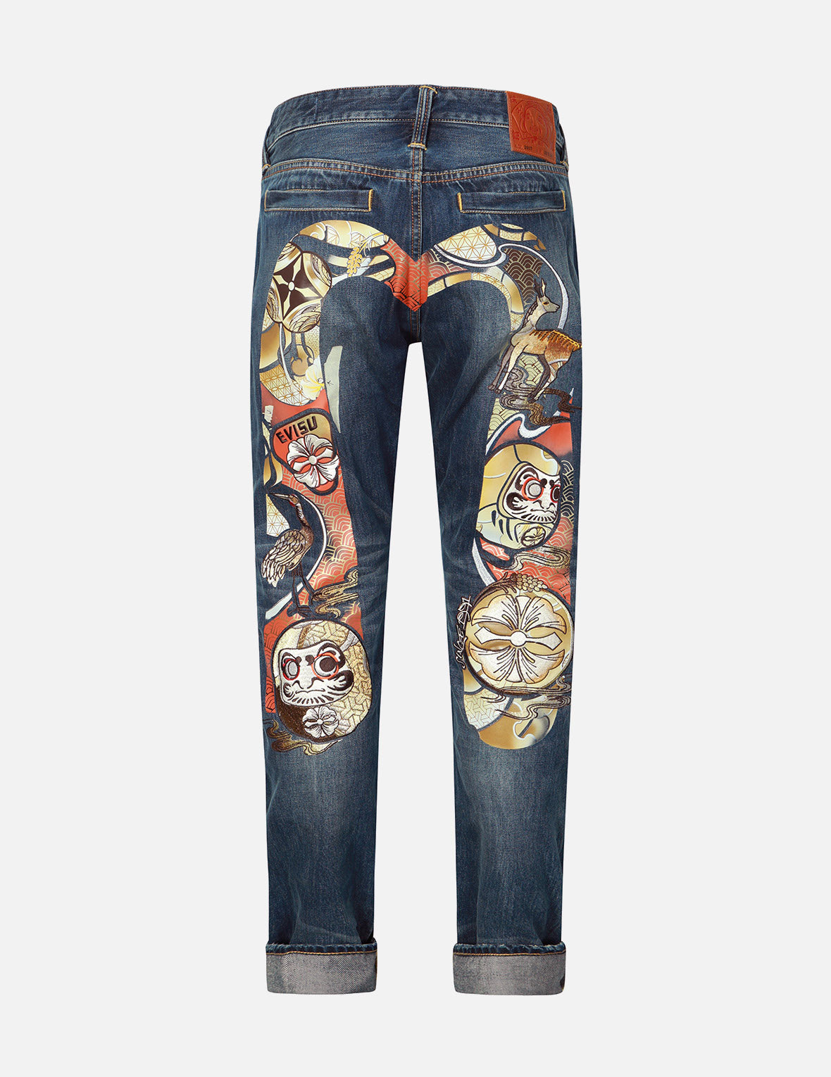 Hanafuda Daruma Daicock Embroidery Taper Fit Denim Jeans #2017