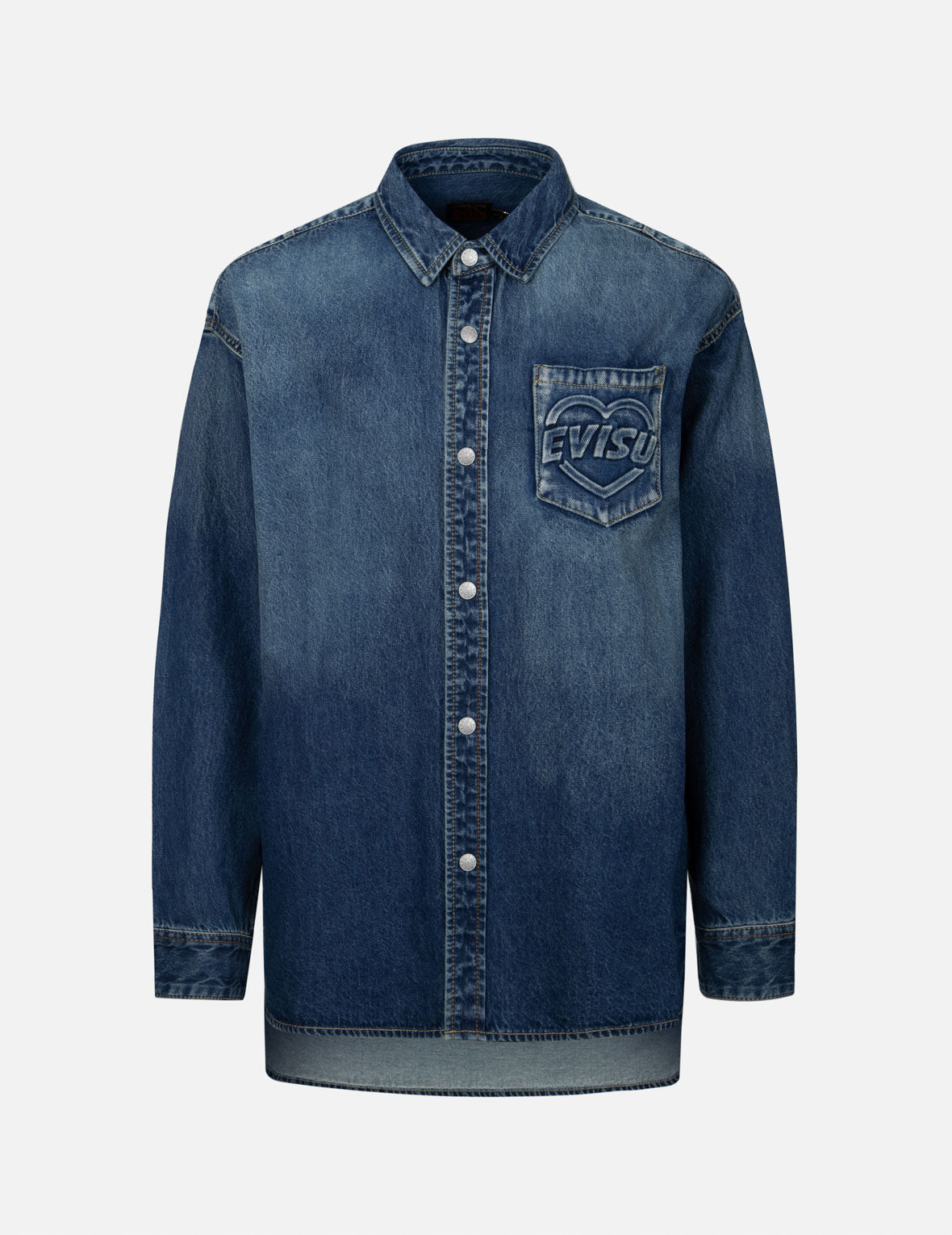 Logo Embossed Pocket and Multi-Print Boyfriend Denim Shirt